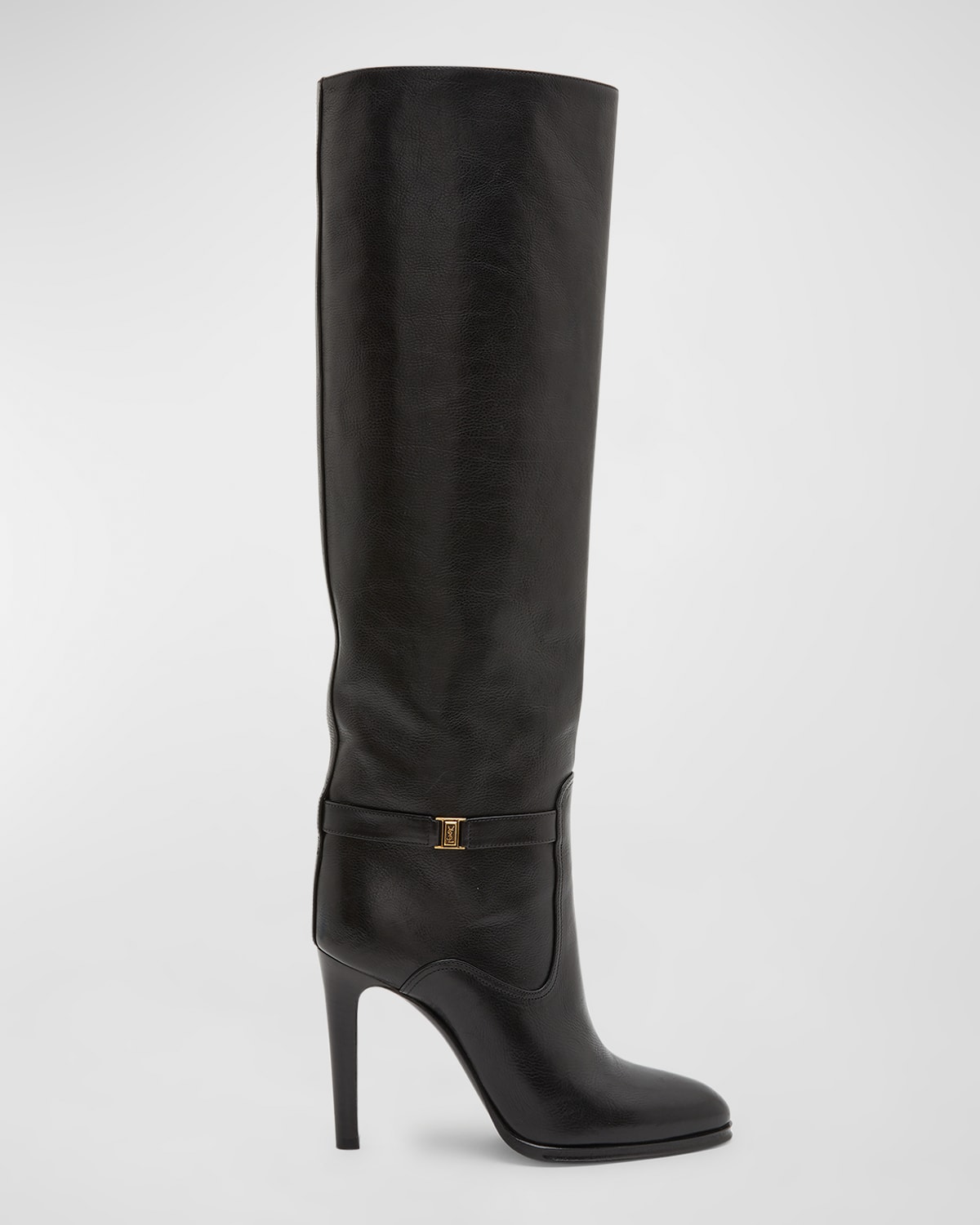 Shop Saint Laurent Diane Leather Buckle Knee Boots In Nero