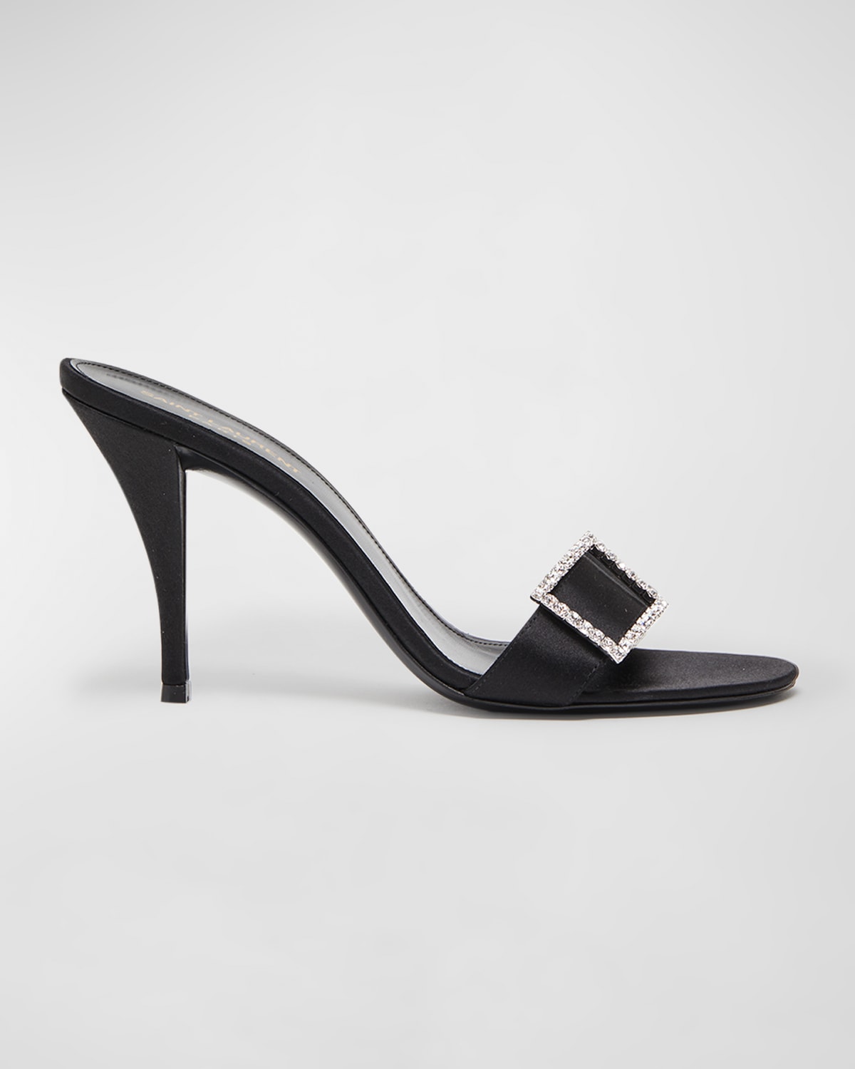 Shop Saint Laurent Simone Satin Buckle Mules In Nero