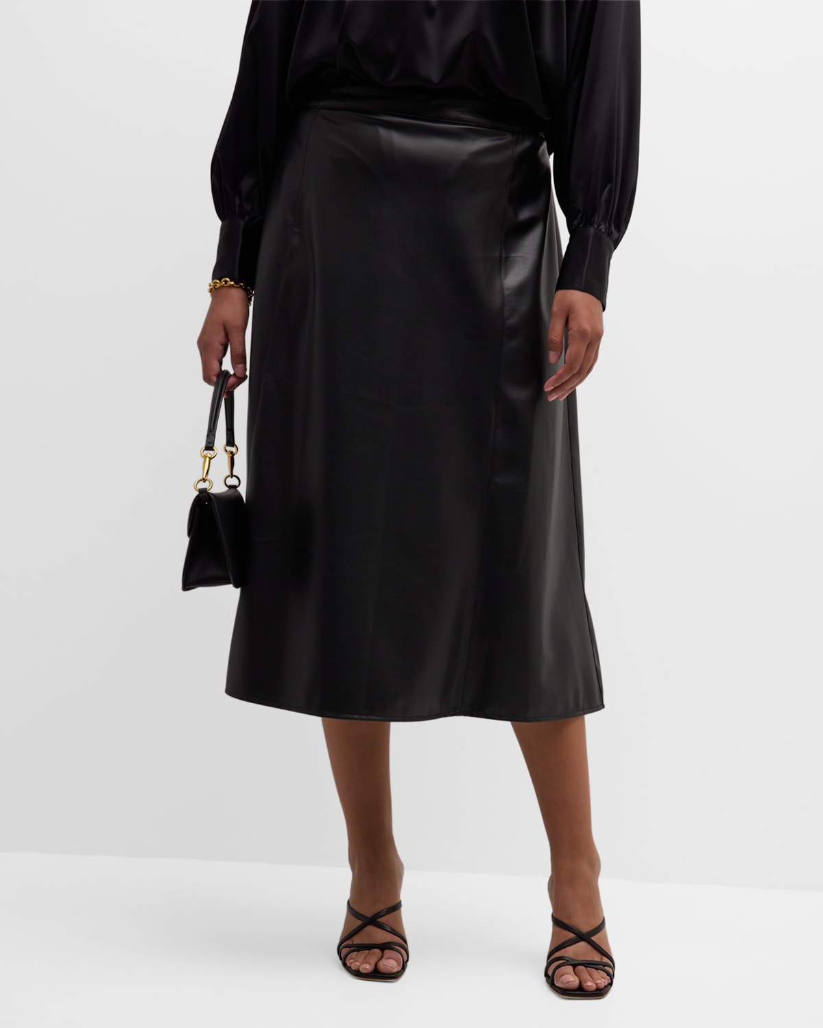Shop Gabriella Rossetti Eva A-line Vegan Leather Midi Skirt In Midnight