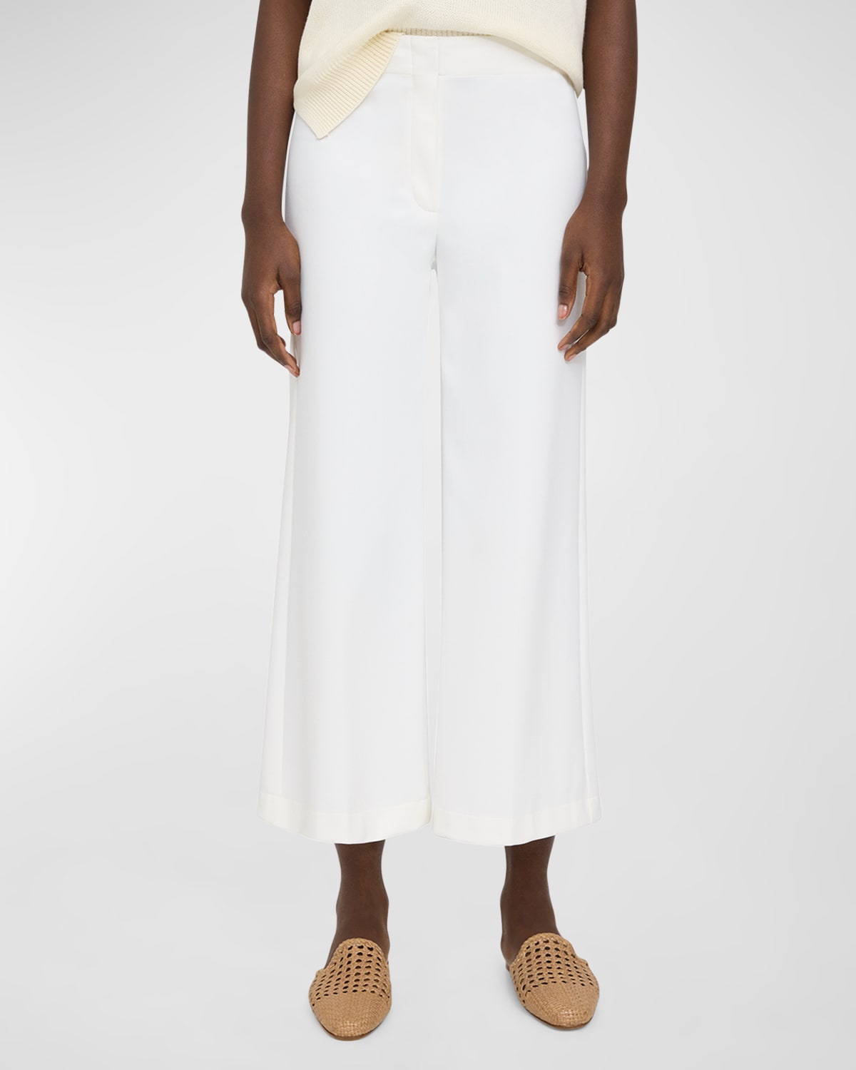 Shop Theory Terena Precision Ponte Cropped Wide-leg Pant In White