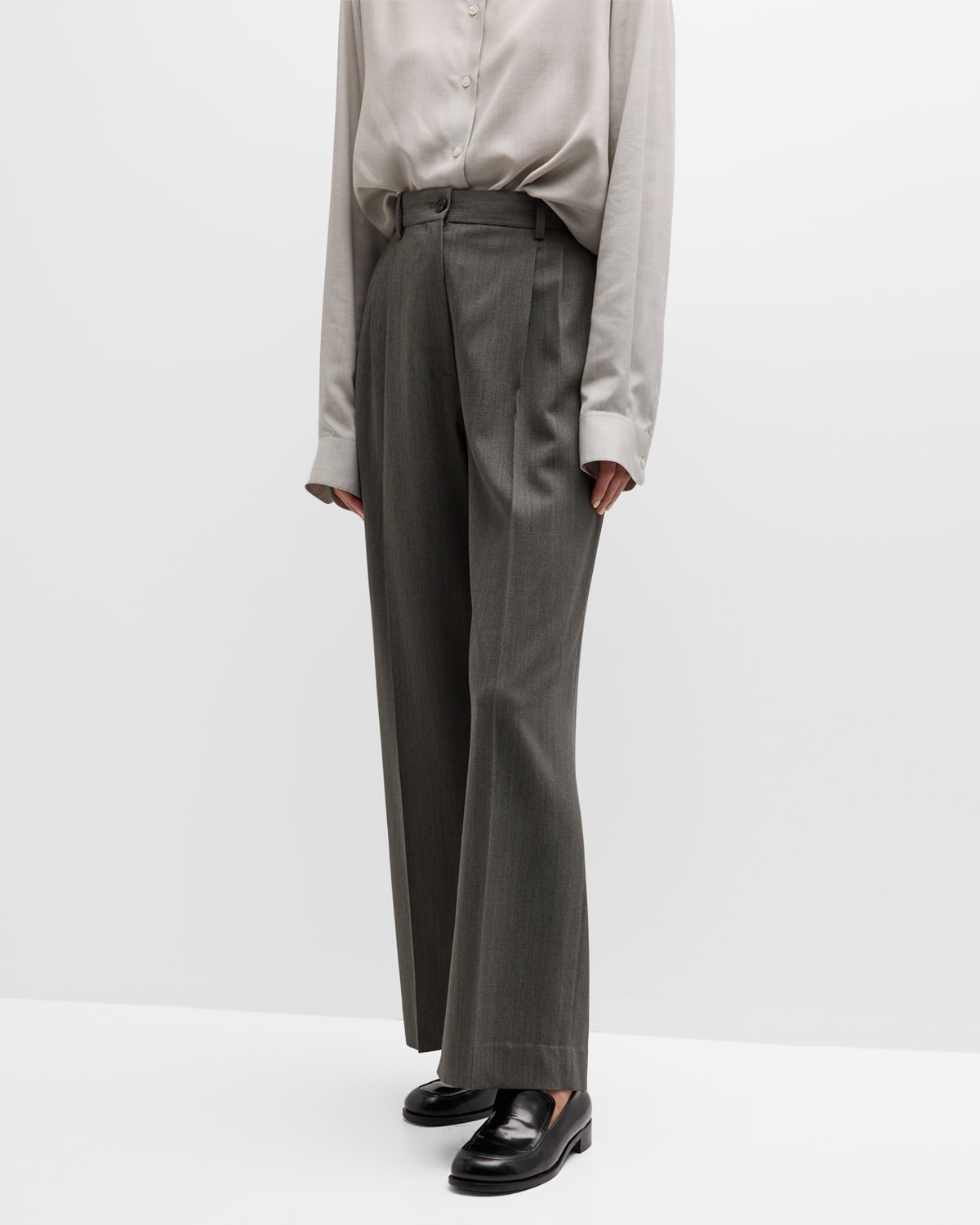 Shop The Row Double-pleated Wide-leg Baguette Pants In Grey Melange