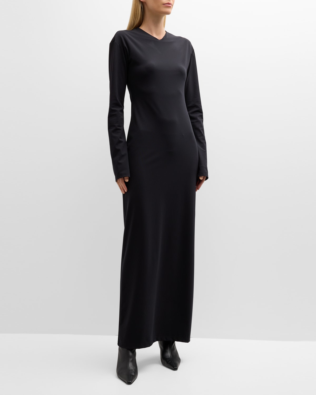 Shop The Row Eima V-neck Long-sleeve Maxi Dress In Black