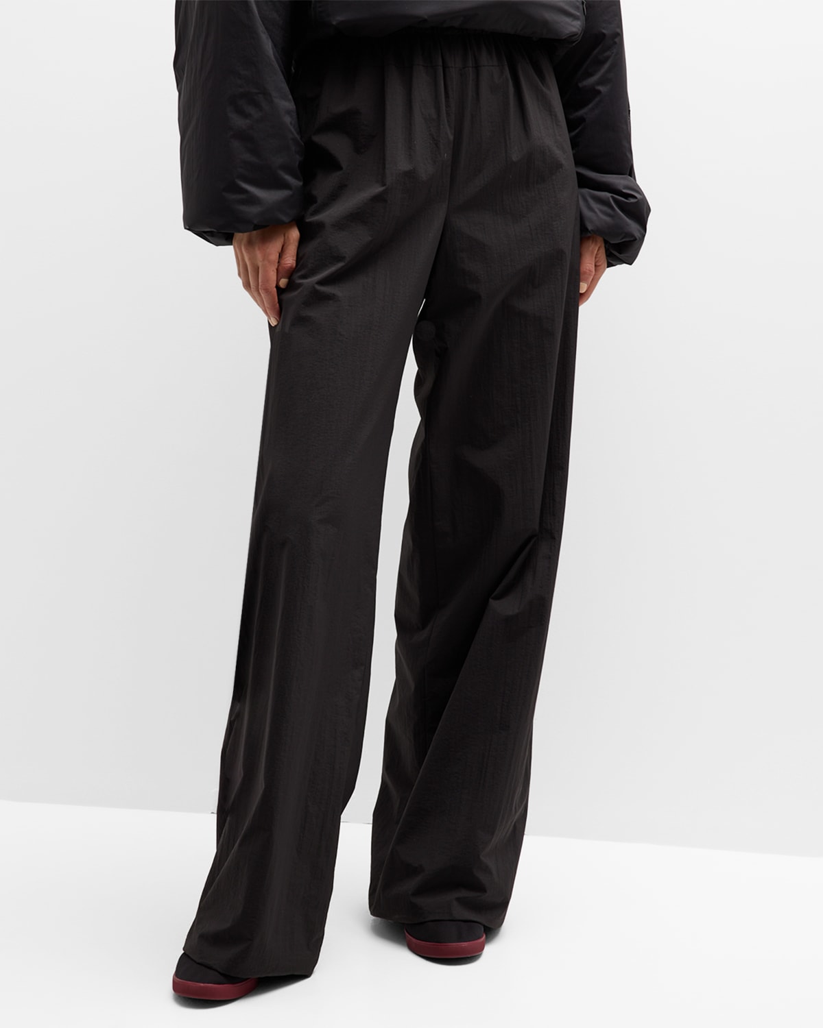 Shop The Row Galante Wide-leg Pull-on Crinkle Pants In Black