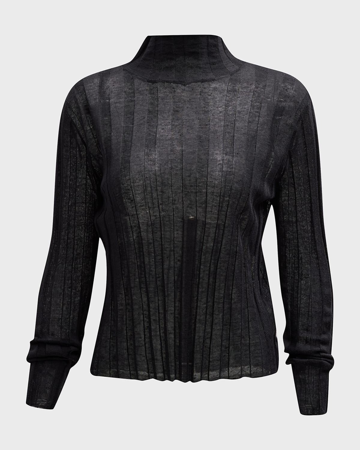 Shop The Row Daxy Mock-neck Linen-silk Rib Top In Black