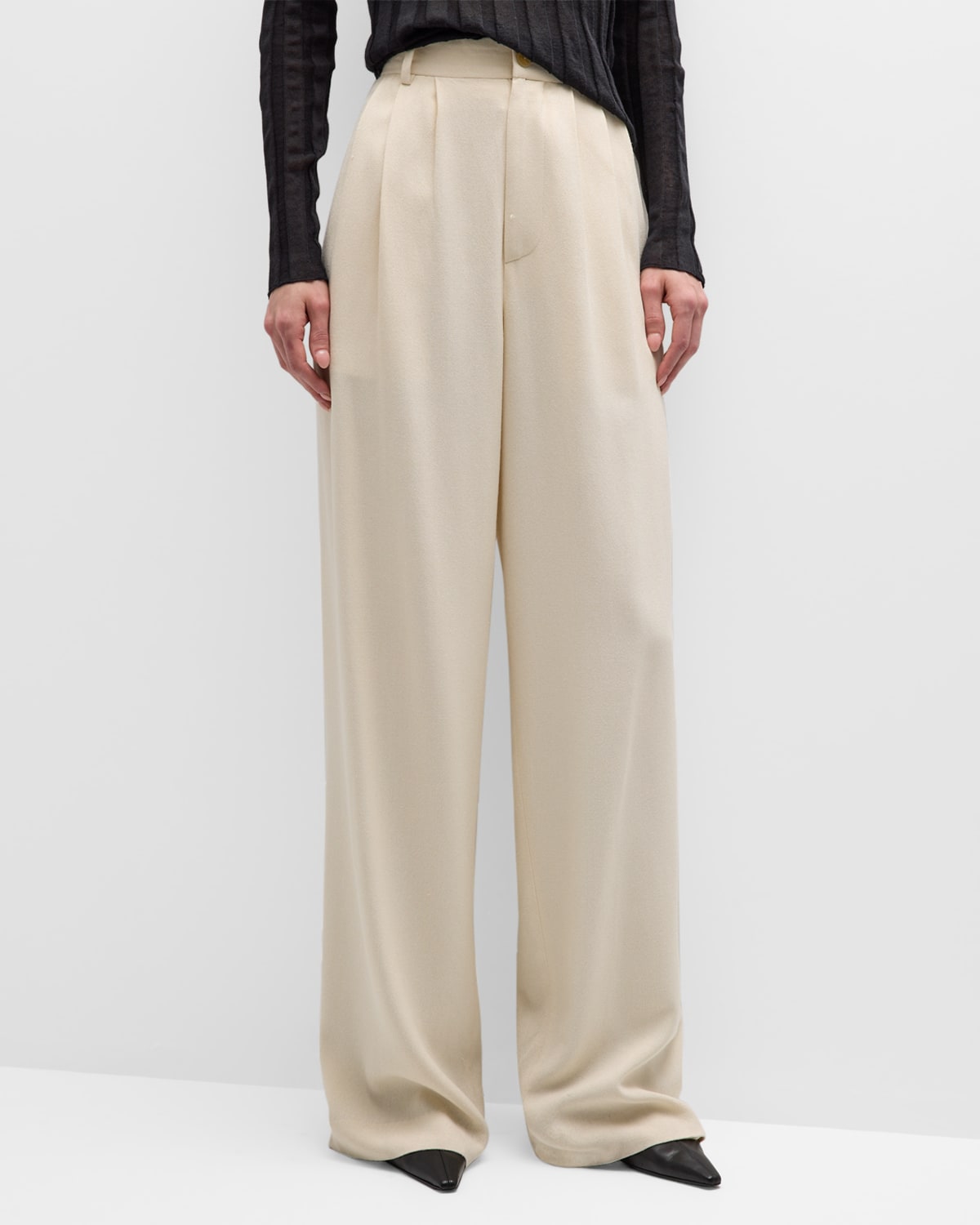 Shop The Row Rufos Double-pleated Wide-leg Silk Pants In Antique Cream