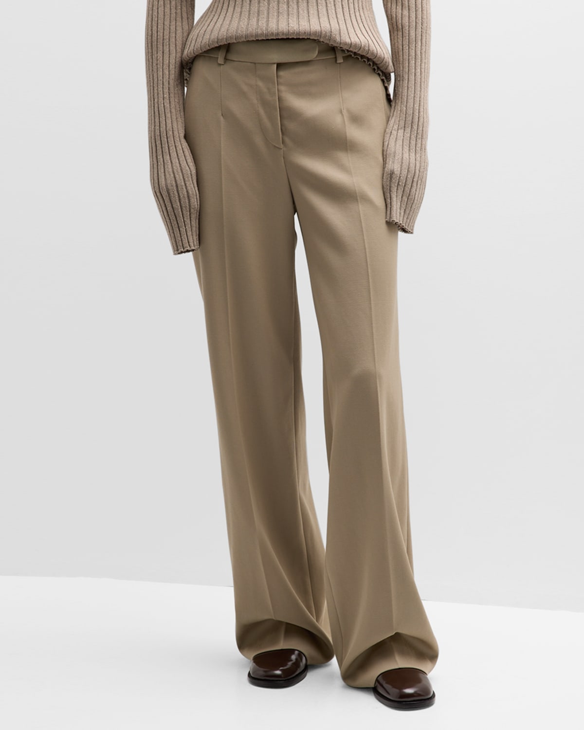 The Row Banew Wide-leg Crepe Pants In Taupe