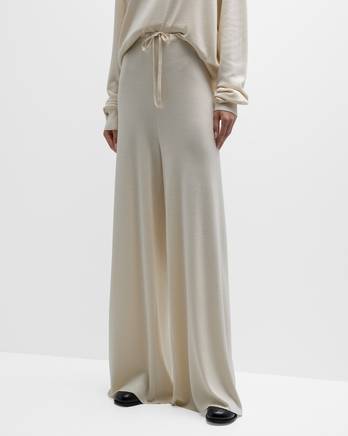 Shop The Row Delphine Silk Wide-leg Pull-on Pants In Porcelain