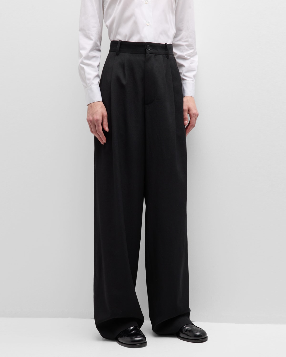 Shop The Row Rufos Pleated Wide-leg Wool Trousers In Black