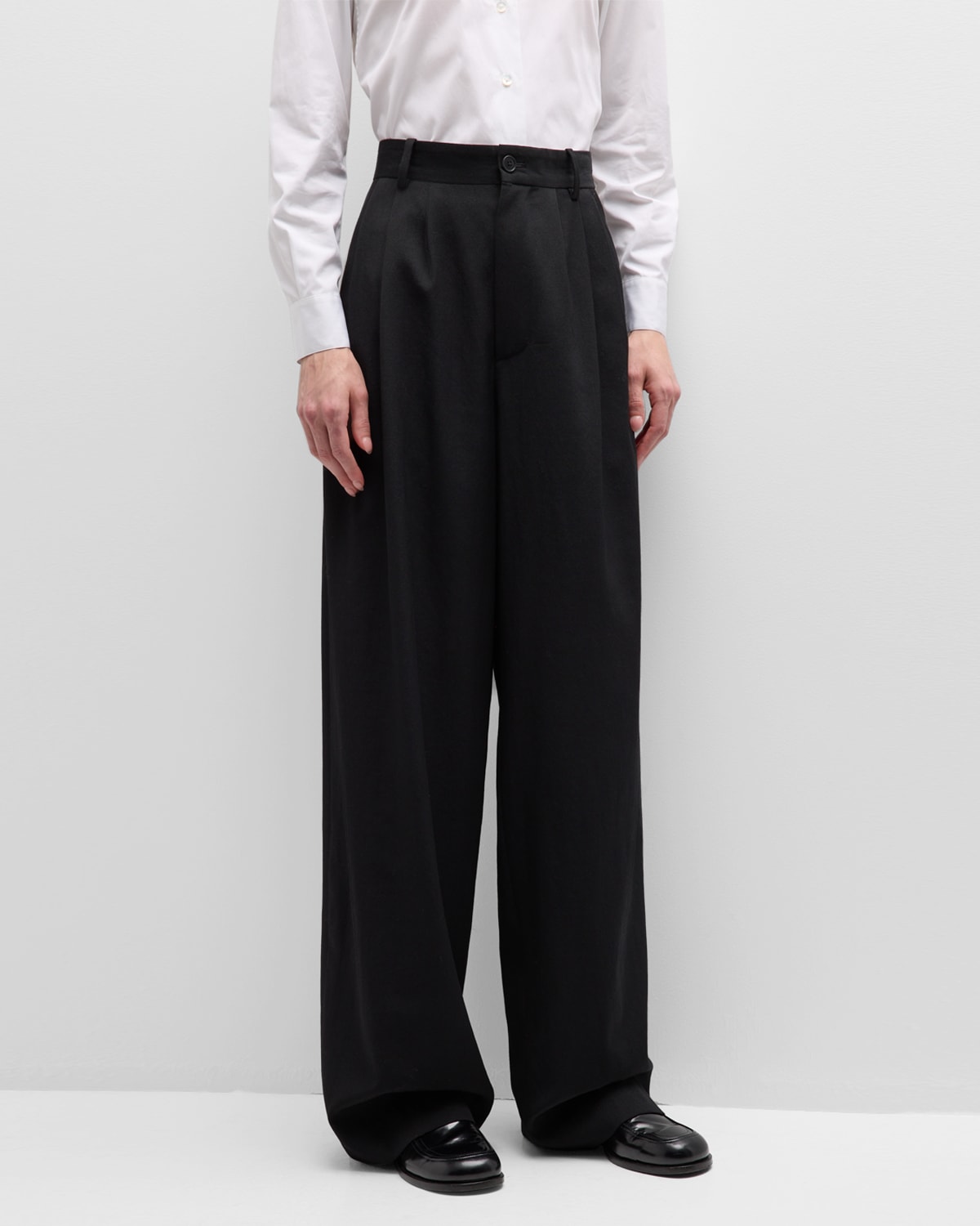 The Row Rufos Pleated Wool And Mohair-blend Wide-leg Pants In Black