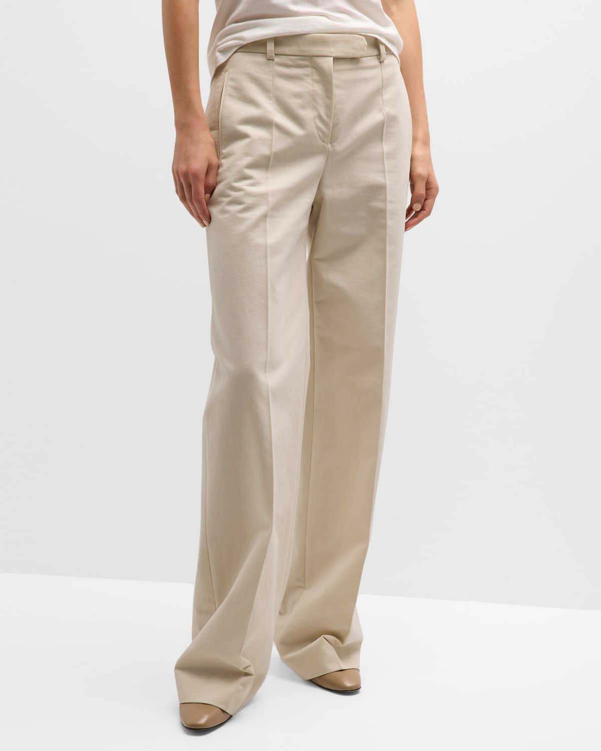 Shop The Row Banew Pleated Wide-leg Wool Trousers In Sand