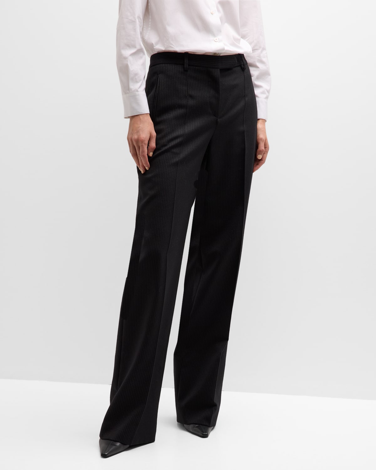 THE ROW BANEW PINSTRIPE WOOL WIDE-LEG TROUSERS