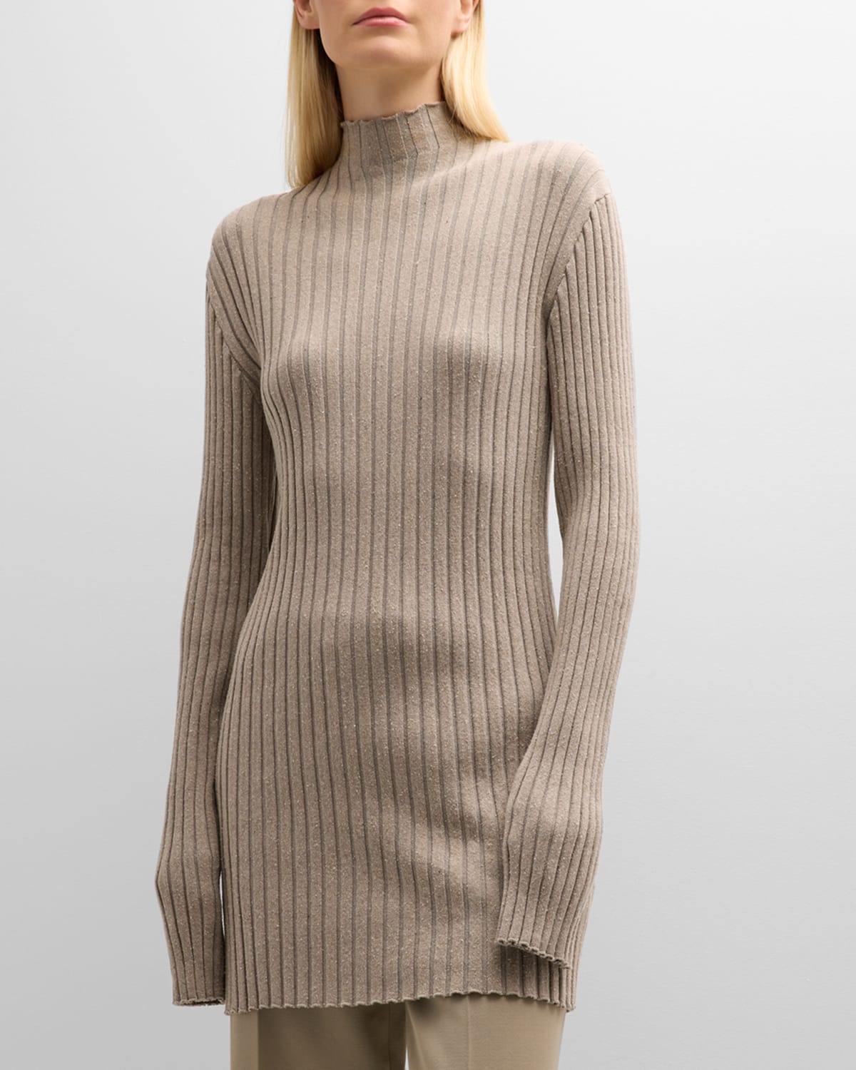 The Row Deidree Turtleneck Rib Tunic Top In Taupe