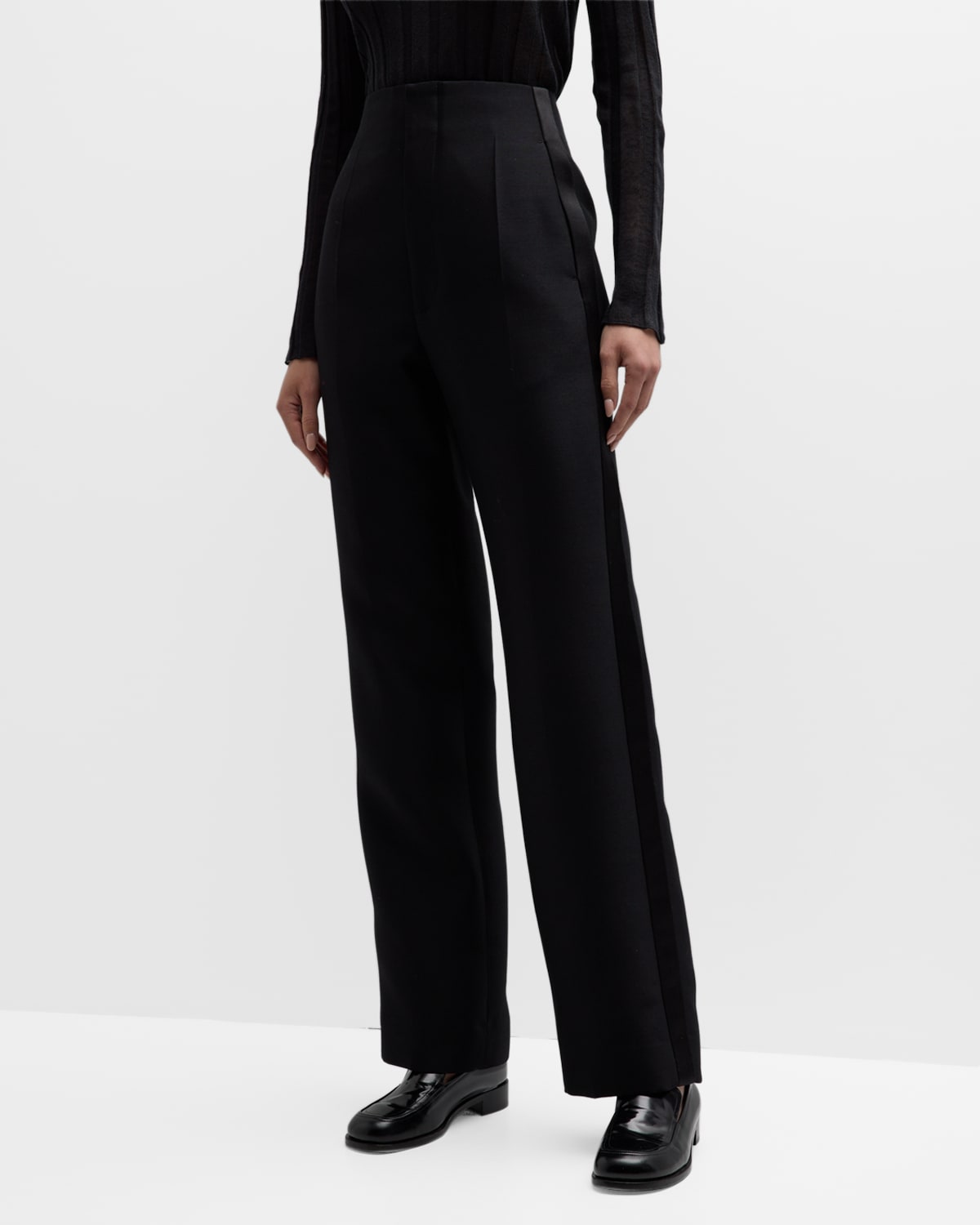 Shop The Row Hector Side-stripe Straight-leg Tuxedo Pants In Black