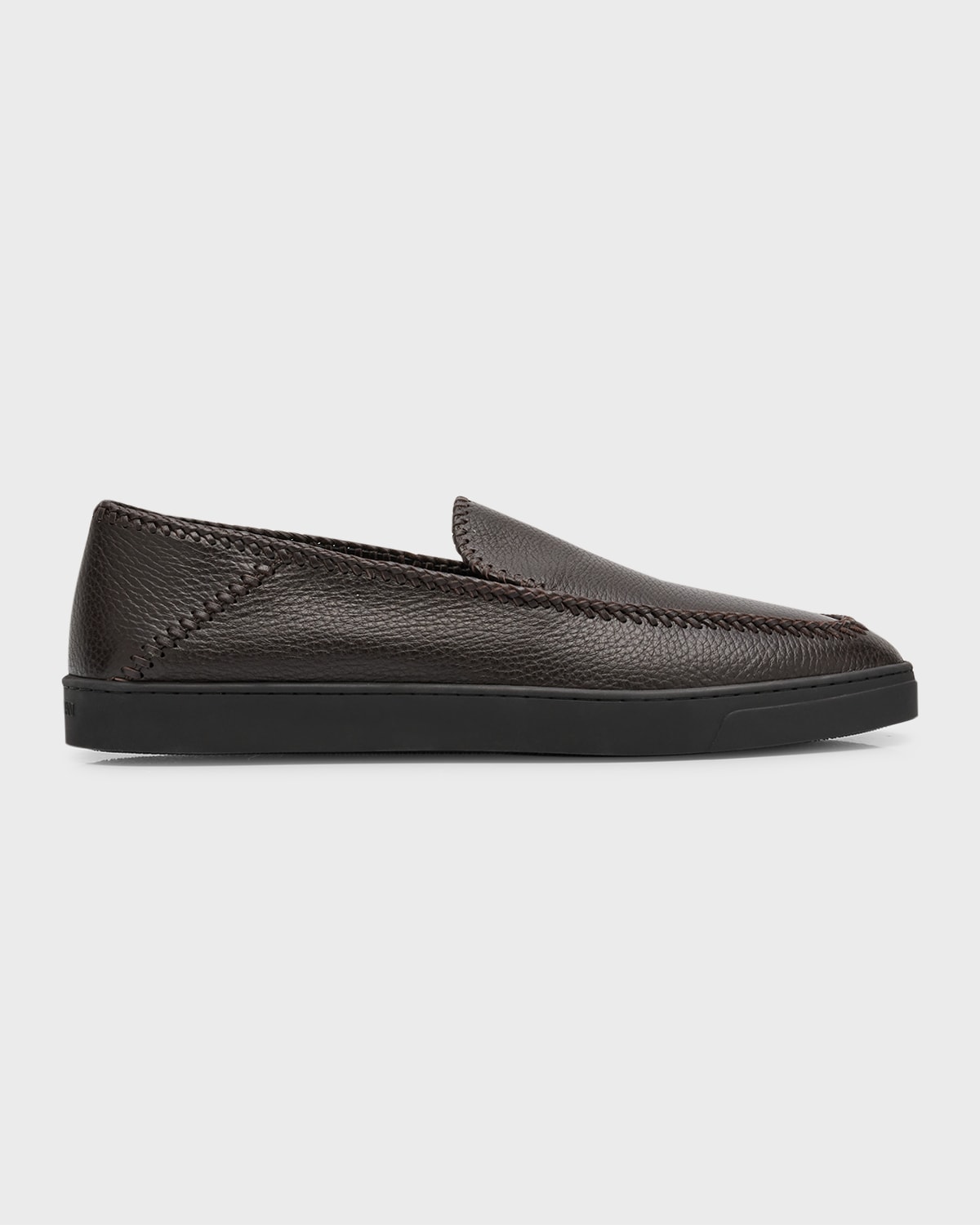 Shop Giorgio Armani Men's Leather Easy Loafers In Silver