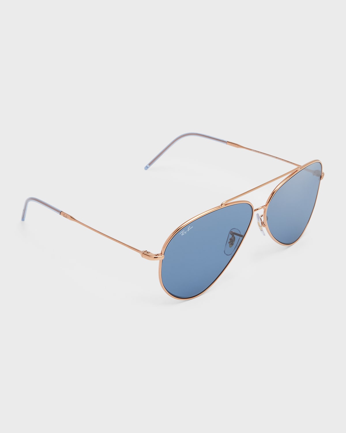 Ray Ban Men's Aviator Reverse Metal Aviator Sunglasses, 62mm In Rose Gold/blue Solid