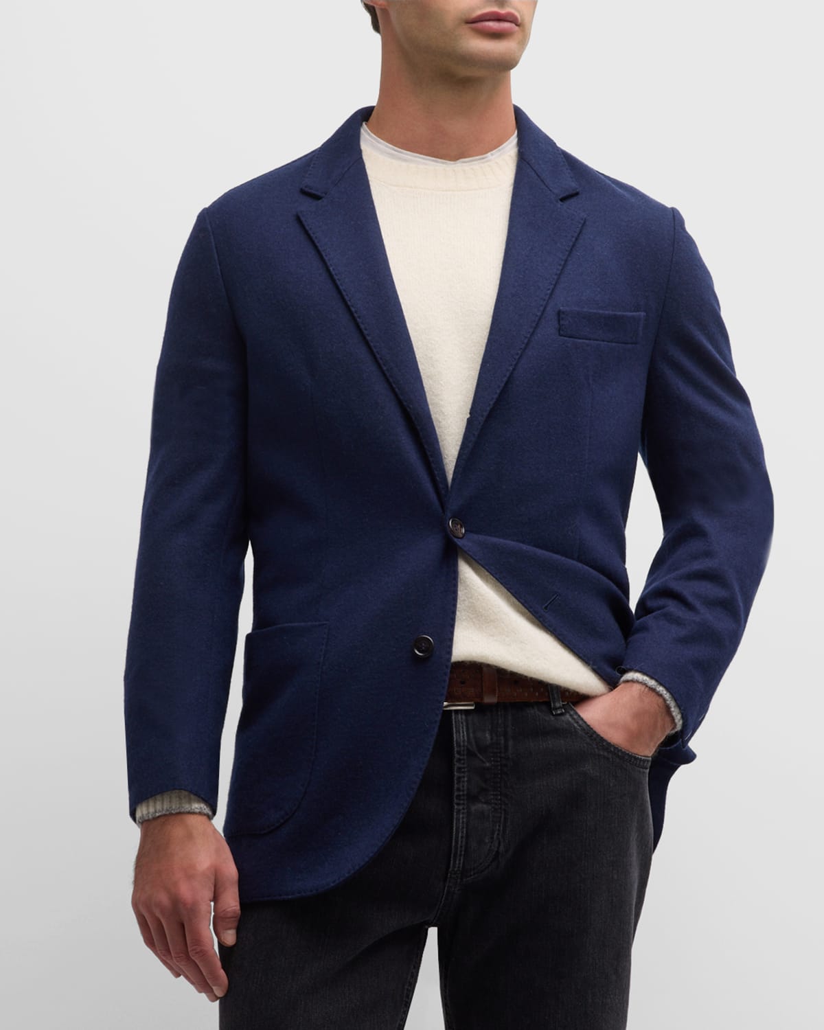 Shop Brunello Cucinelli Men's Cashmere Jersey Two-button Sport Coat In Navy