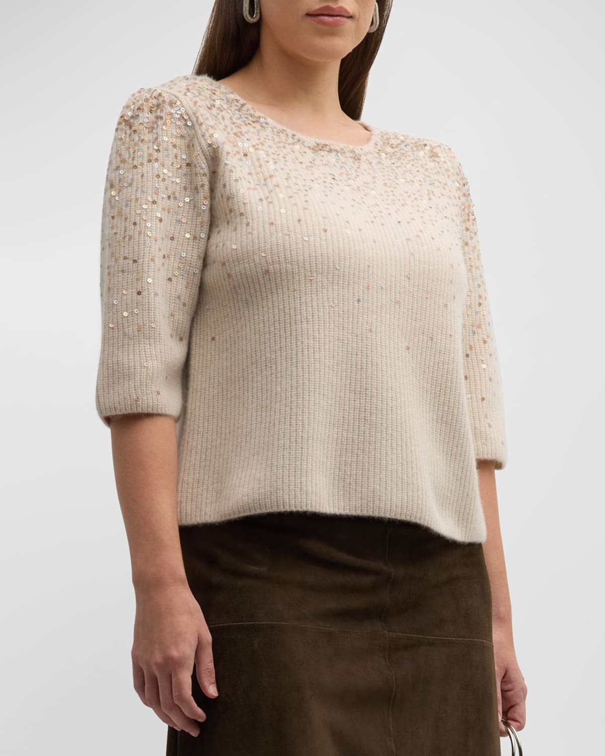 Plus Size Cashmere Pullover with Ombre Sequin Details