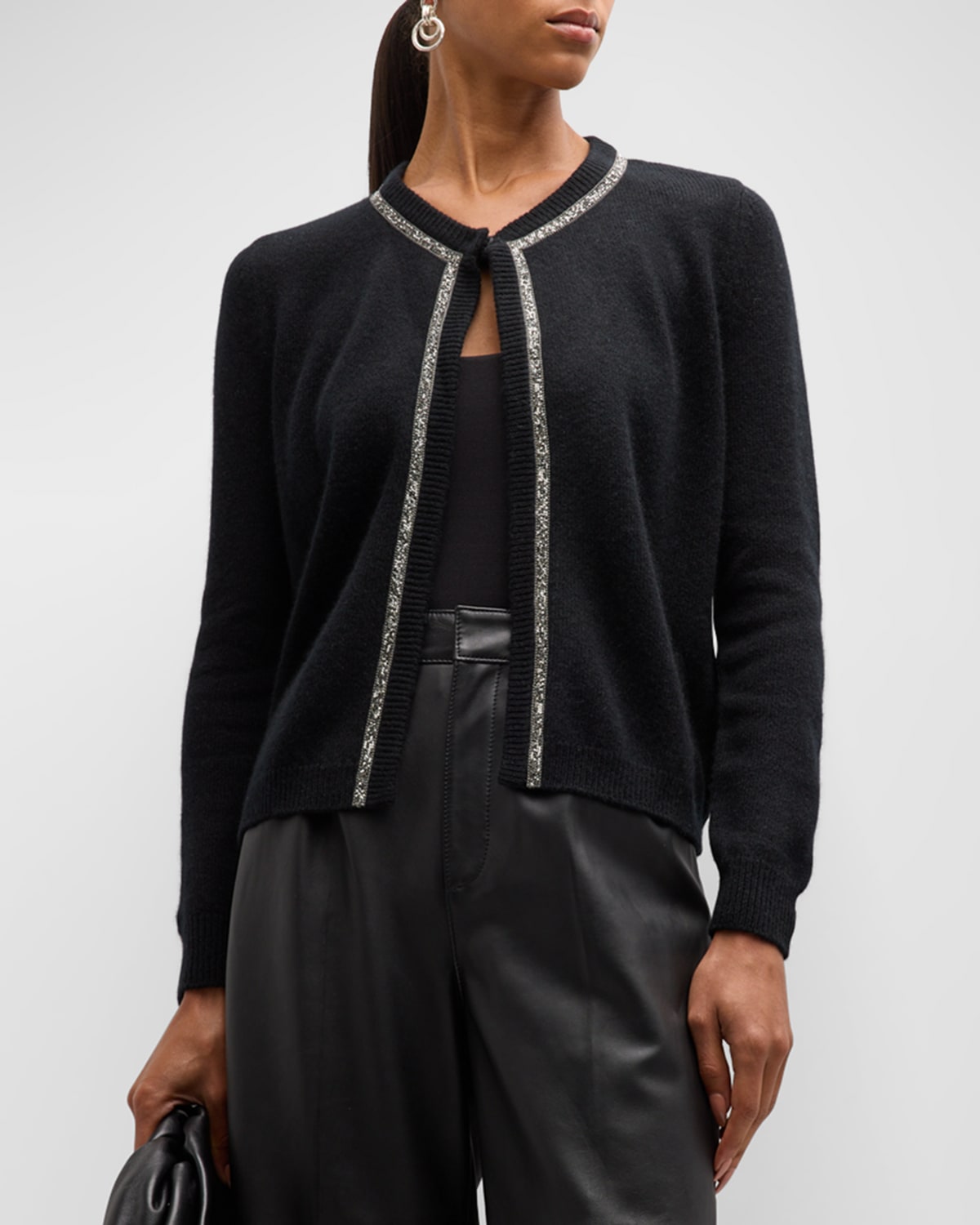 Neiman Marcus Cashmere Shrug With Embellished Trim In Black