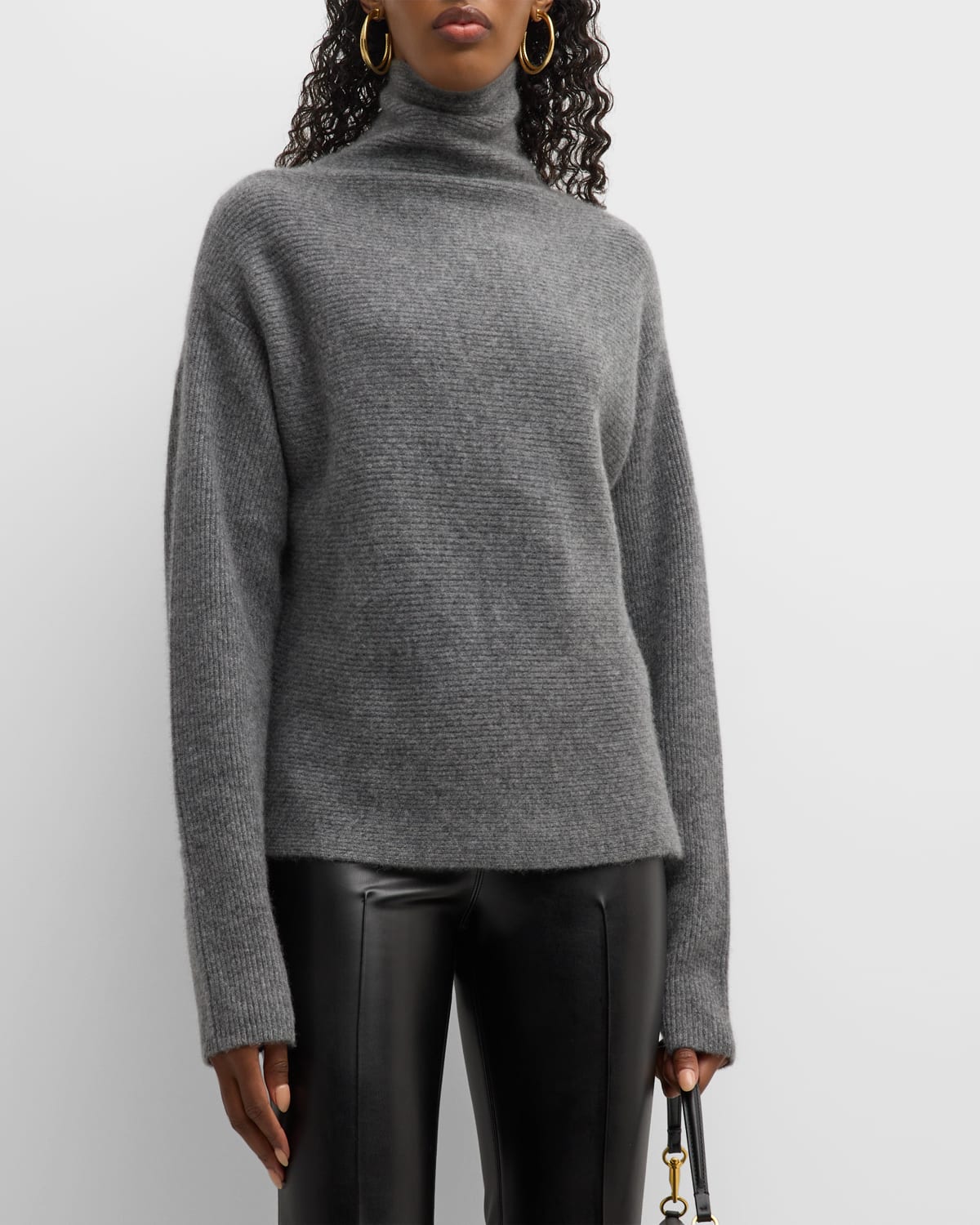 Grey/Ven Leland Ribbed Turtleneck Cashmere Sweater
