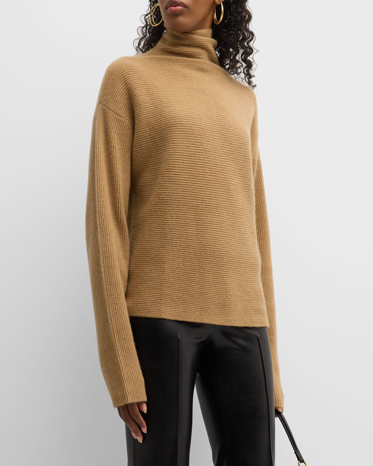 Grey/Ven Leland Ribbed Turtleneck Cashmere Sweater