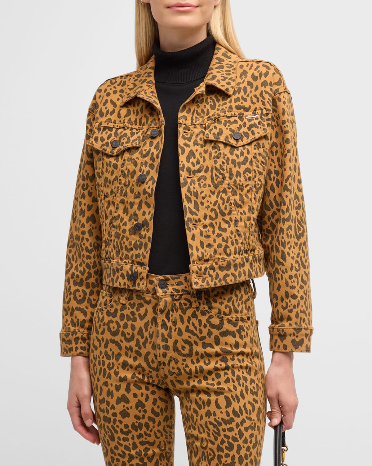 Shop Mother The Big Shorty Cheetah Denim Jacket In Hit The Spot