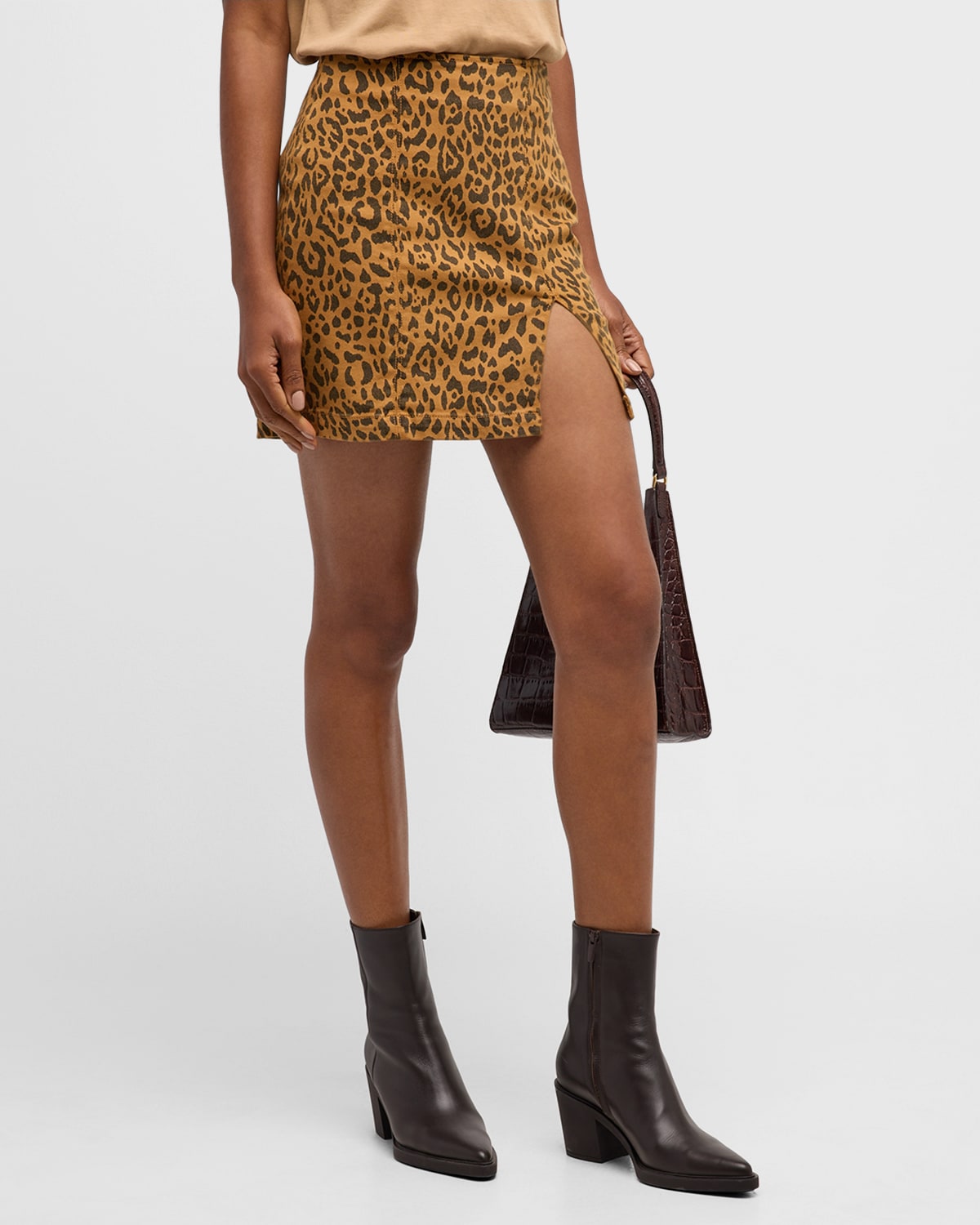 MOTHER THE SIDE SPLITTER LEOPARD MINI SKIRT