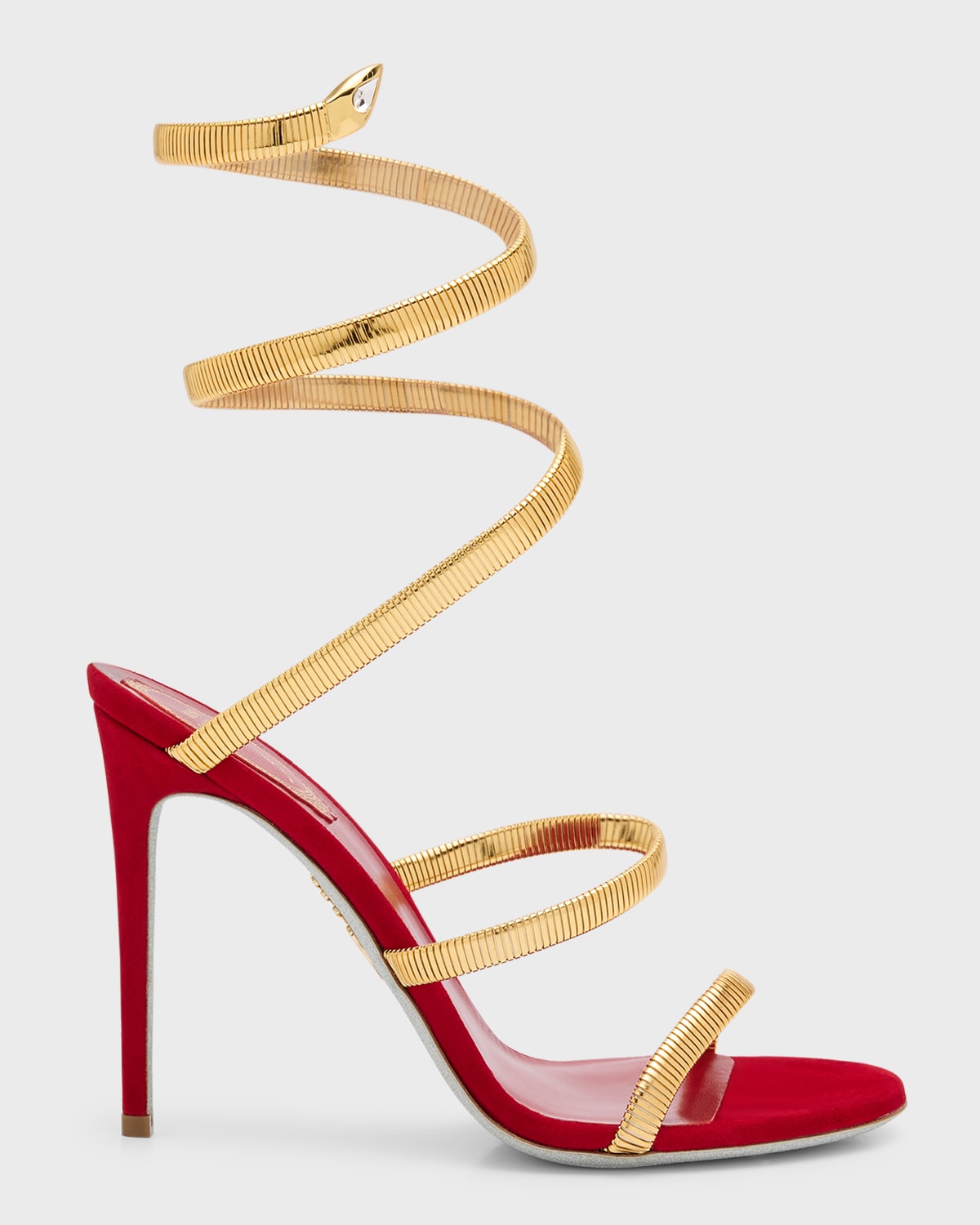 René Caovilla Omega Suede Copper Snake Spiral Sandals In Red Gold