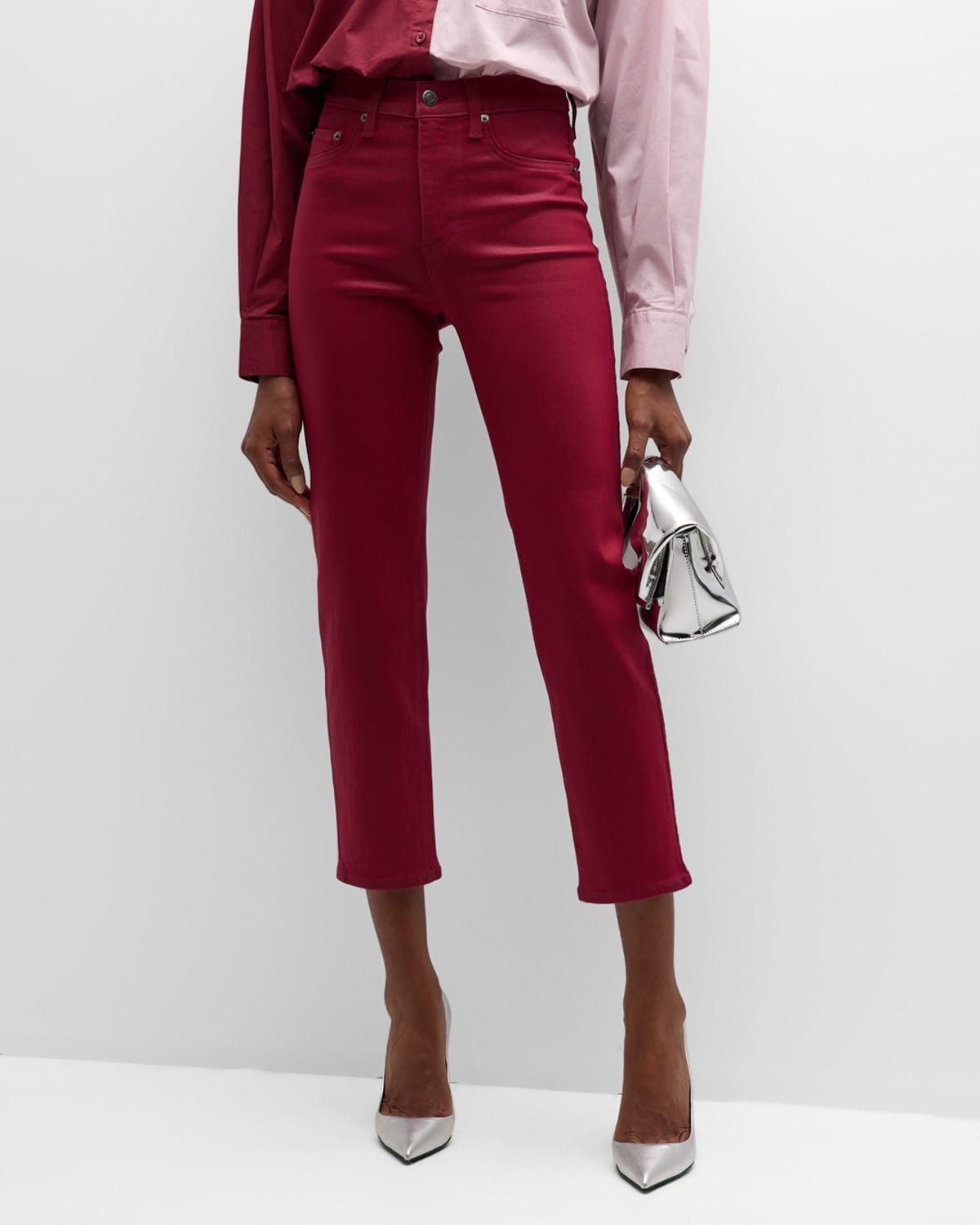 Shop Pistola Monrose Slim Straight Cropped Jeans In Coated Carnation