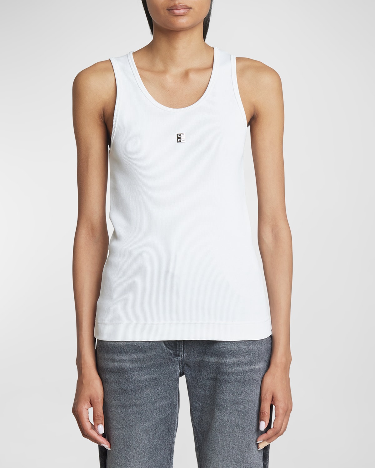 Shop Givenchy Ribbed Tank Top With Logo Detail In White