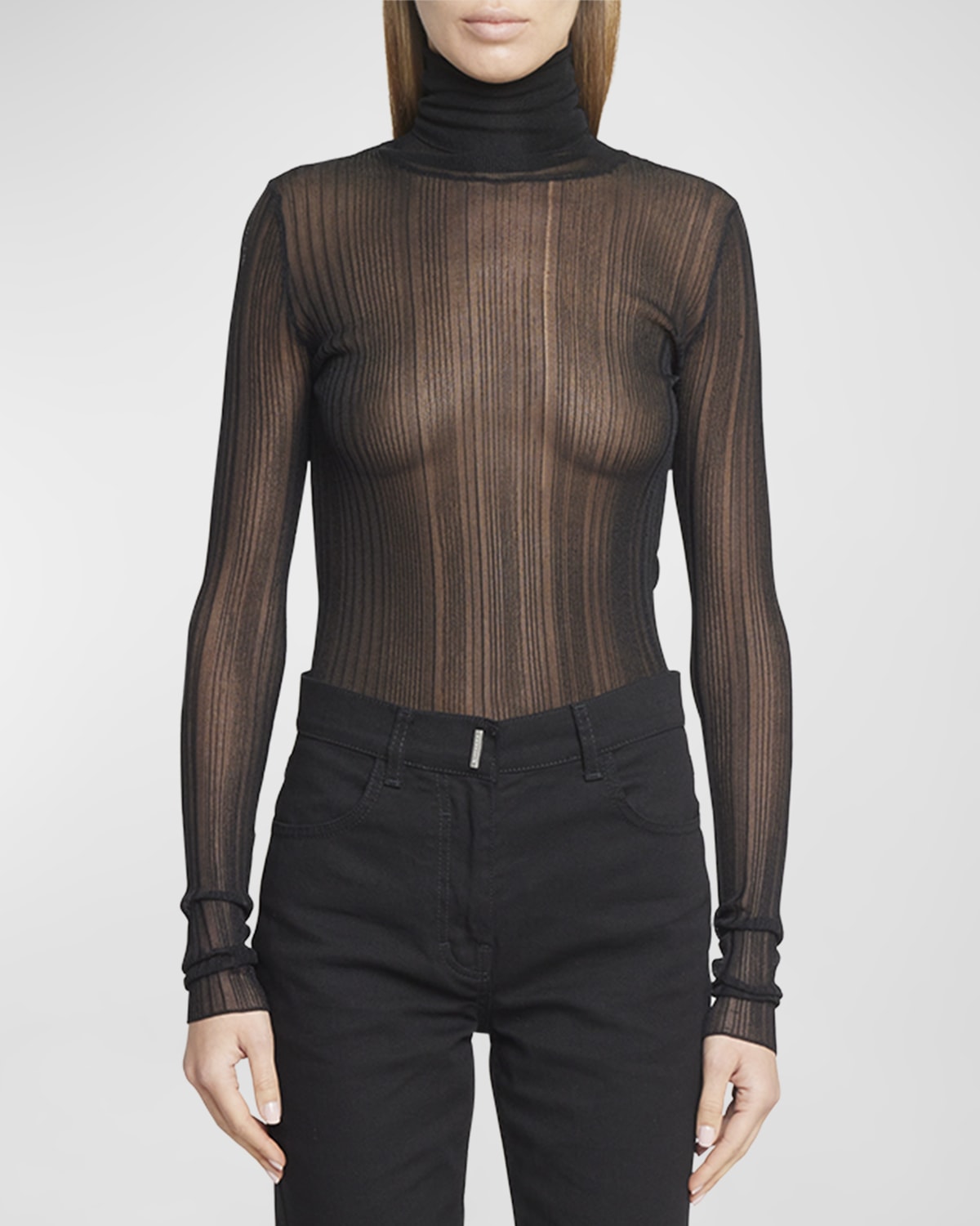 Shop Givenchy Turtleneck Semi-sheer Sweater In Black