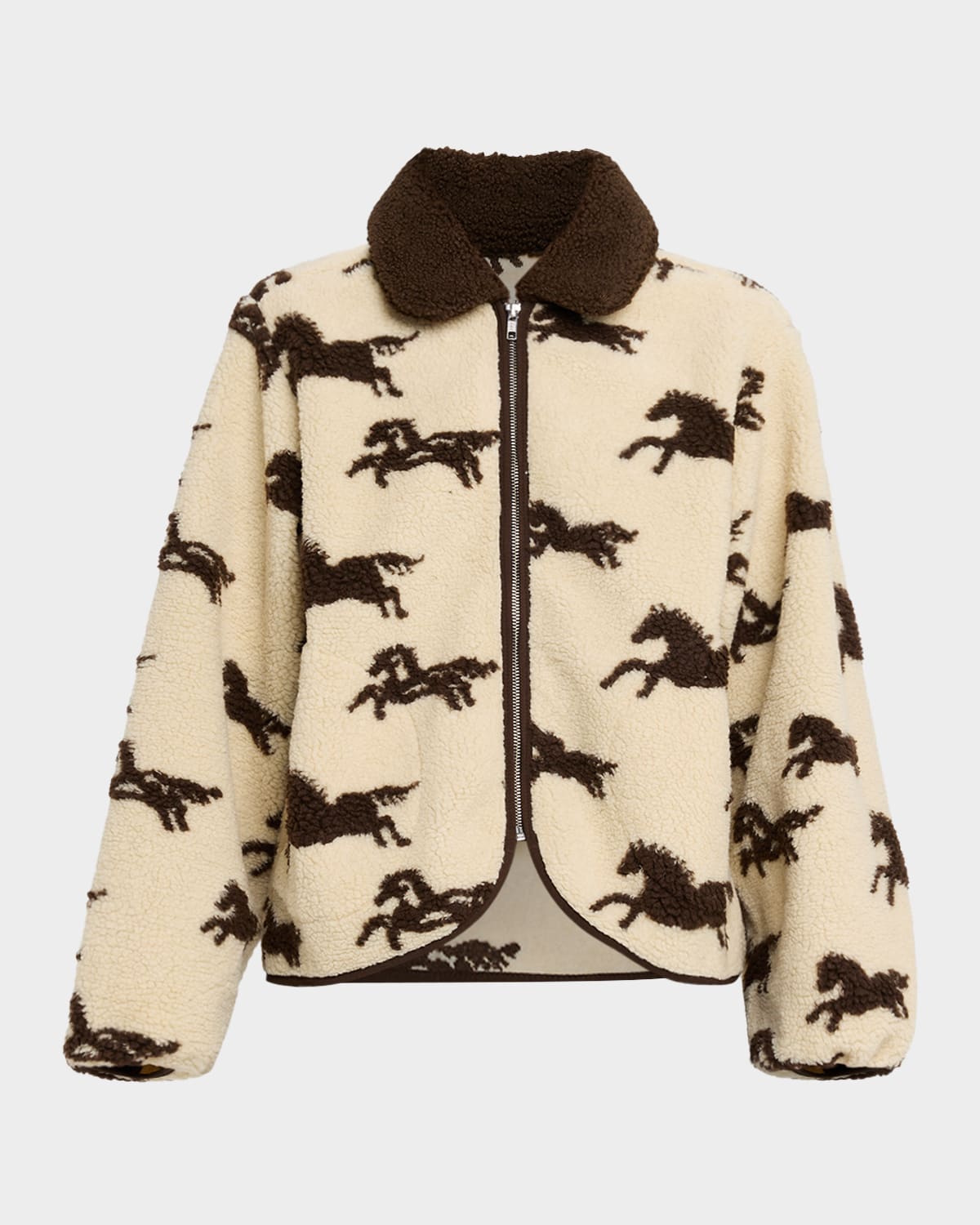 The Great . The Pasture Horse Print Fleece Jacket In Brown