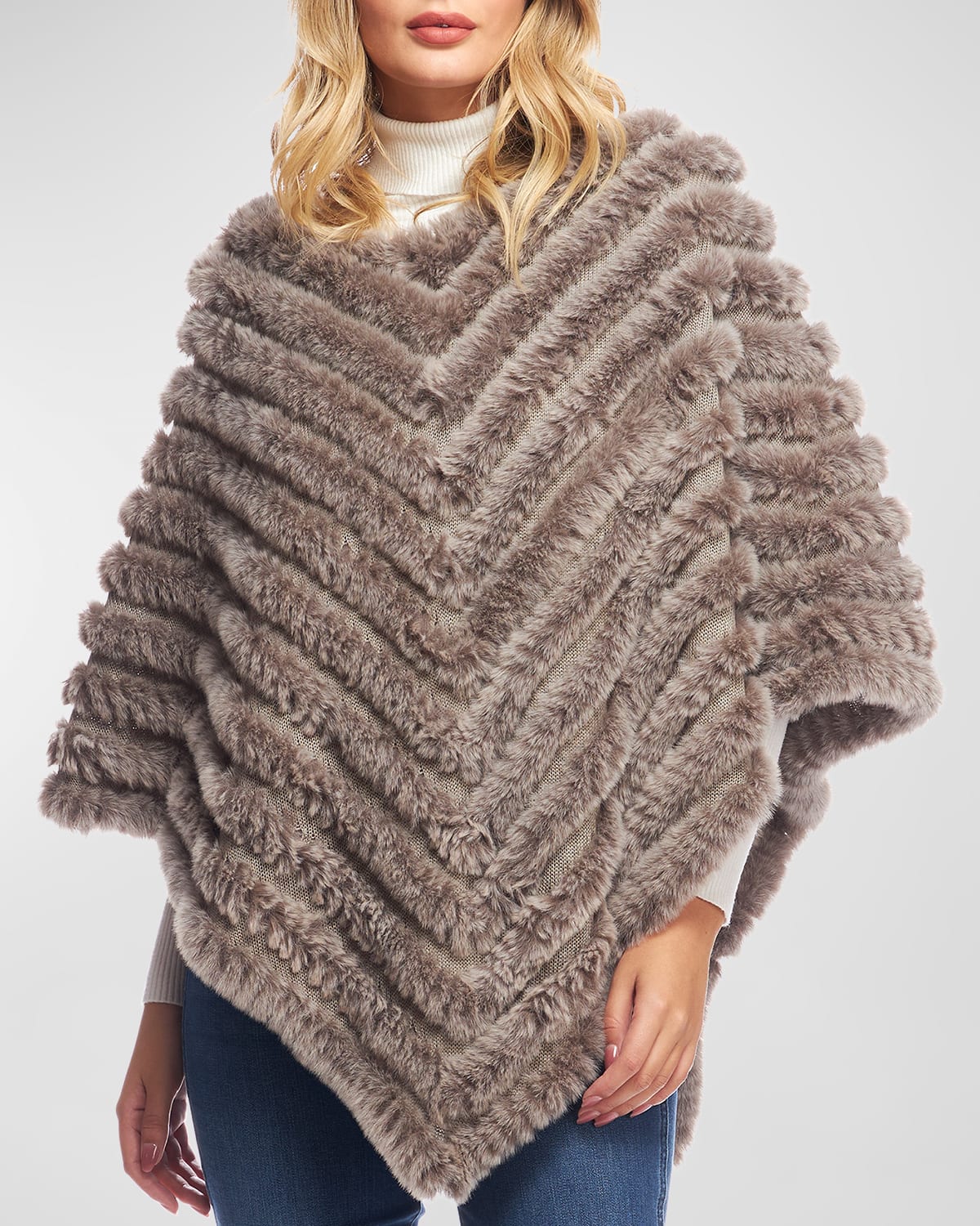 Fabulous Furs Deluxe Knitted Faux Fur Poncho In Natural