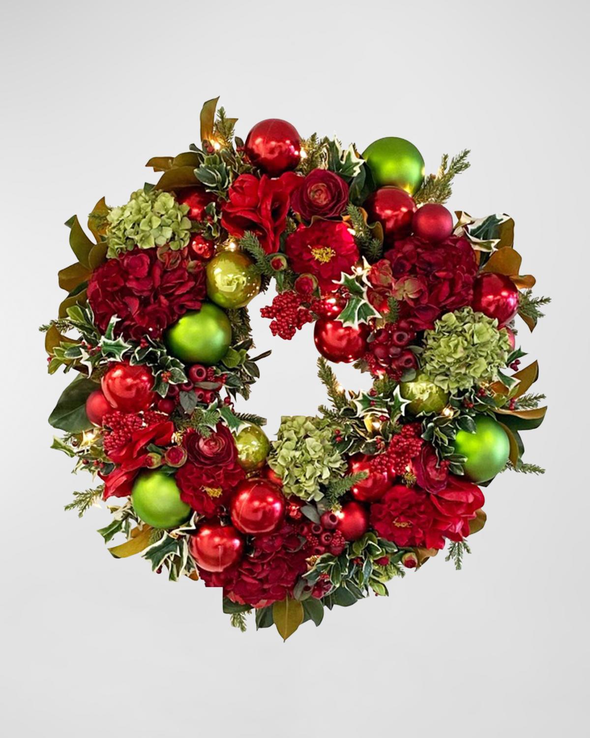 Winward Home Permanent Botanicals Hydrangea & Amaryllis Wreath In Red