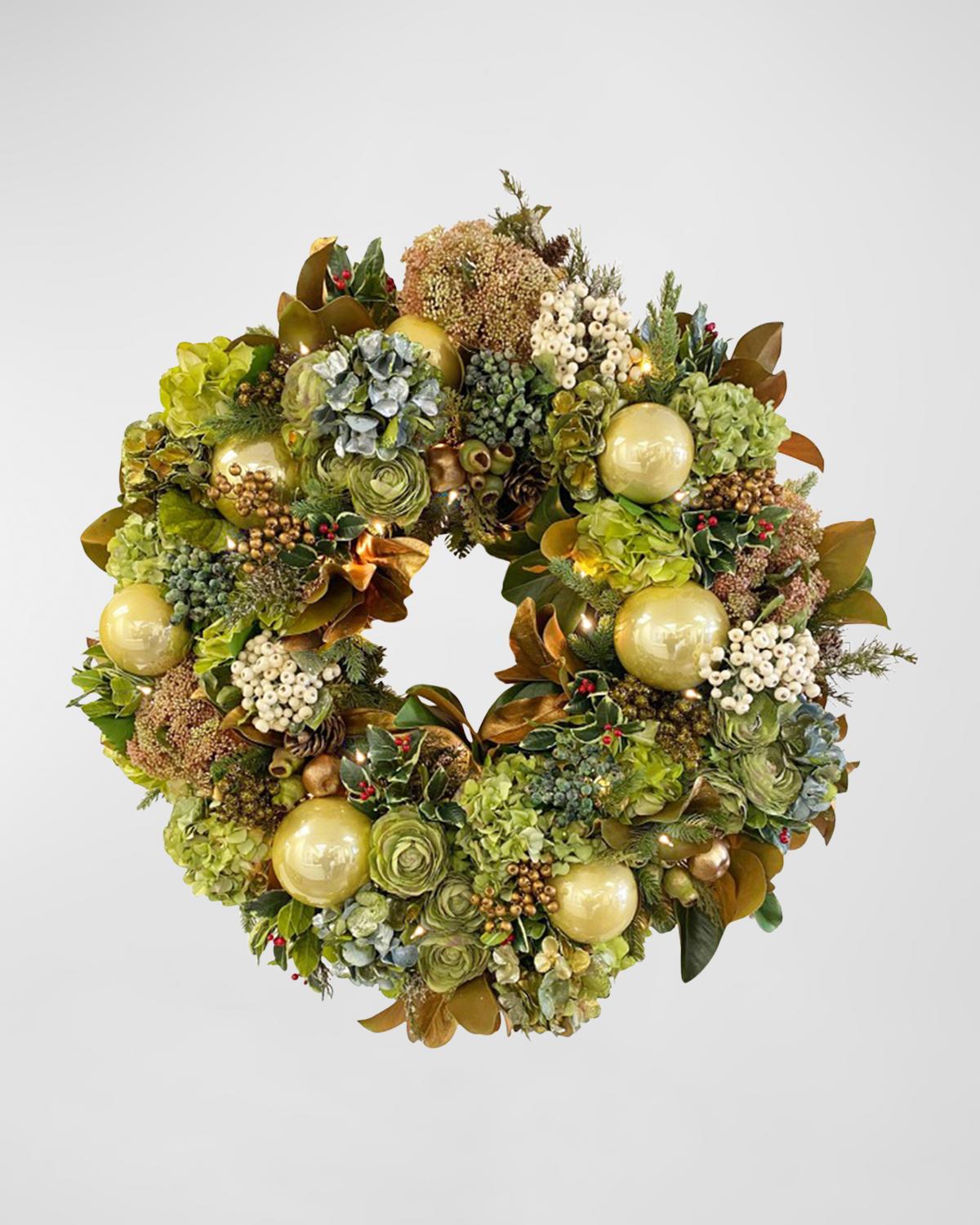 Winward Home Permanent Botanicals Imitation Mixed Floral & Berry Wreath, 34" In Gold