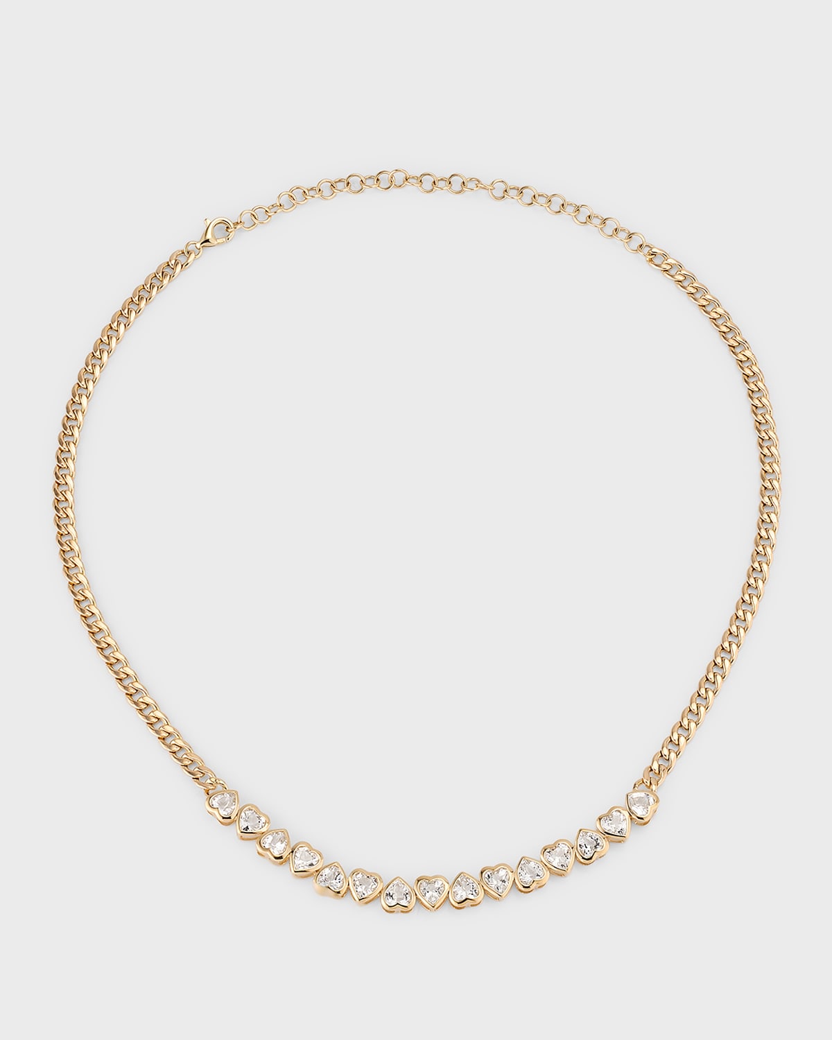 White Topaz Heart Bezel Curb Chain Necklace in 14K Yellow Gold