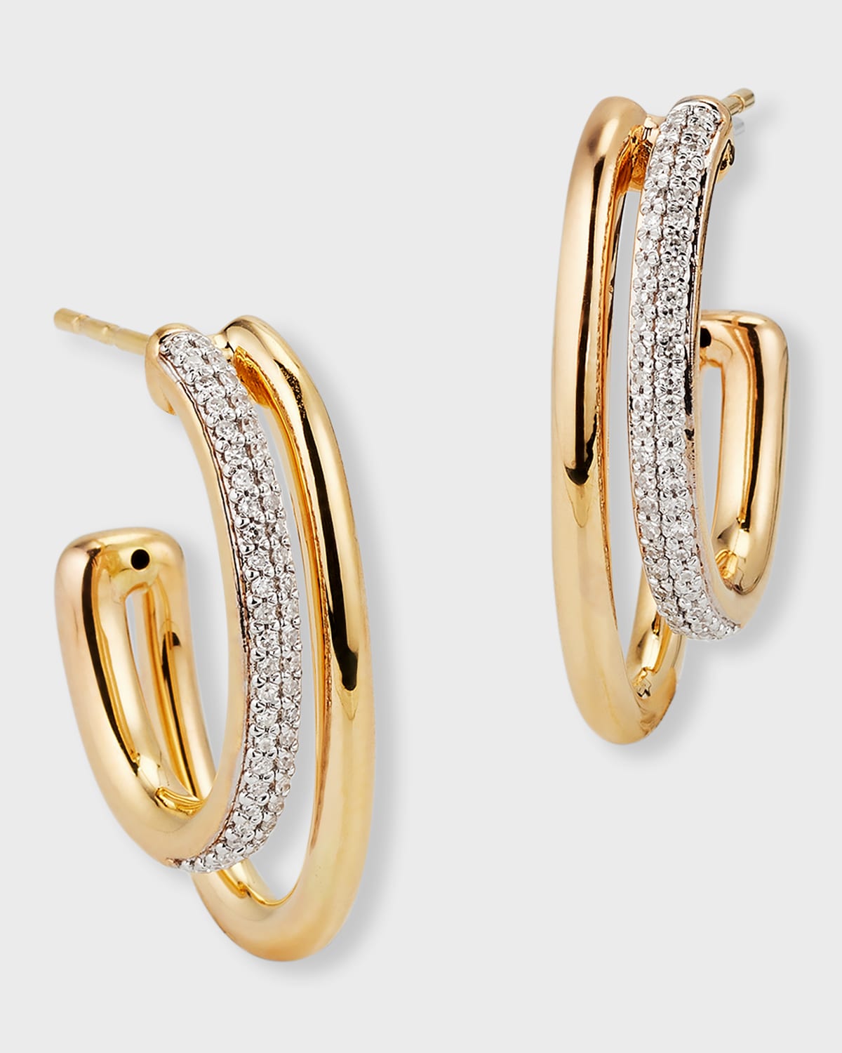 14K Two-Tone Gold Double Diamond Oval Hoop Earrings