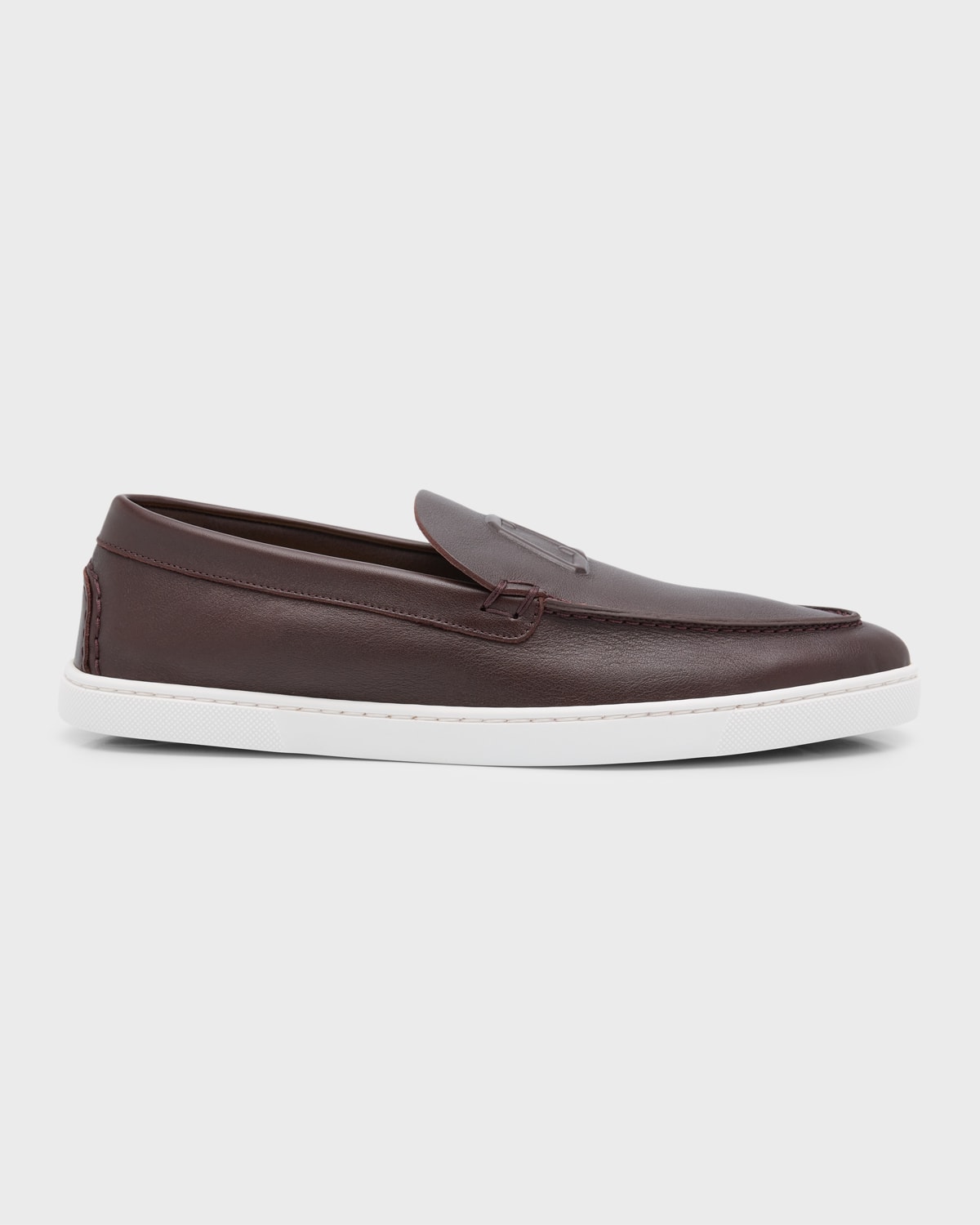 Shop Christian Louboutin Men's Varsiboat Leather Boat Shoes In Expresso