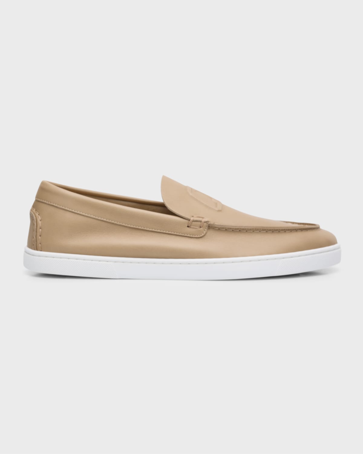 Shop Christian Louboutin Men's Varsiboat Leather Boat Shoes In Saharienne