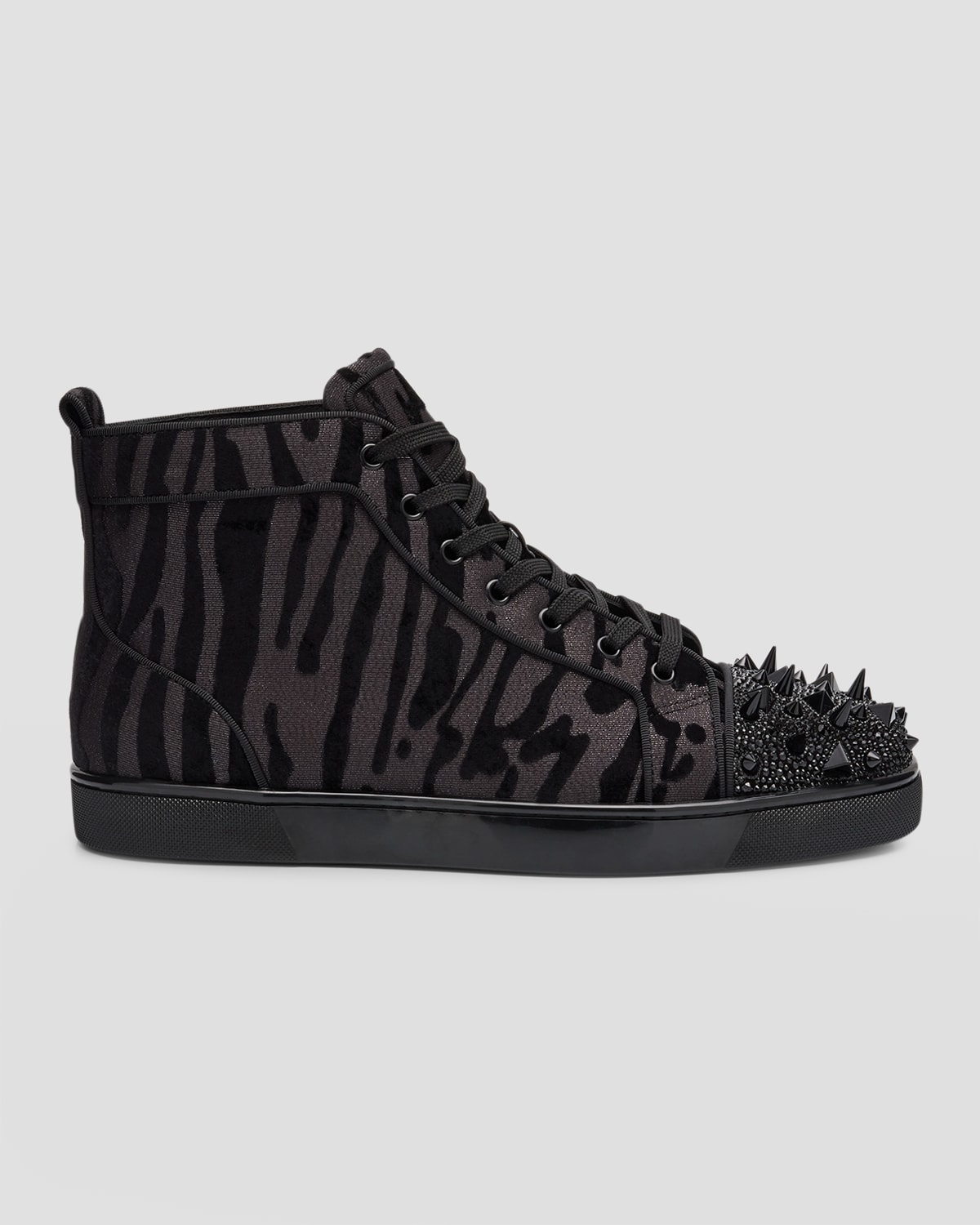 Shop Christian Louboutin Men's Lou Pik Pik Velvet High-top Sneakers In Black