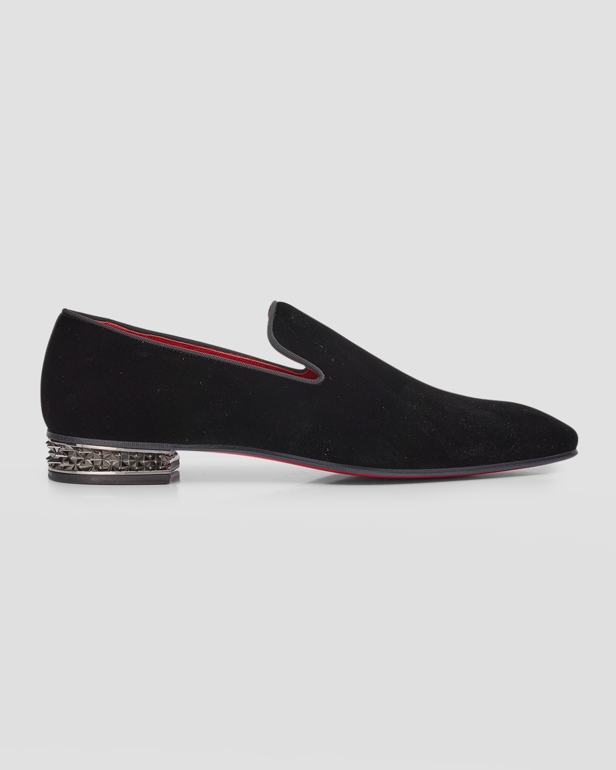 Christian Louboutin Men's Dandyrocks Spike-heel Velvet Loafers In Black/lin Loubi