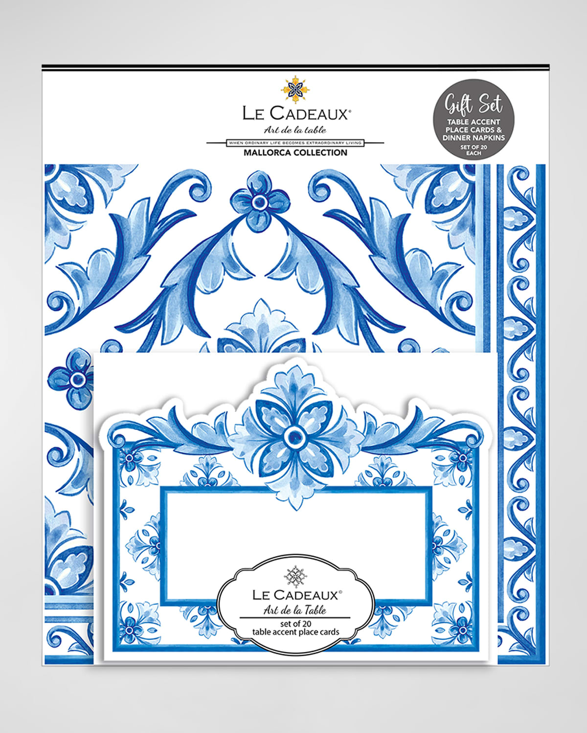 Shop Le Cadeaux Table Accent Place Cards And Dinner Napkins Gift Set In White, Blue