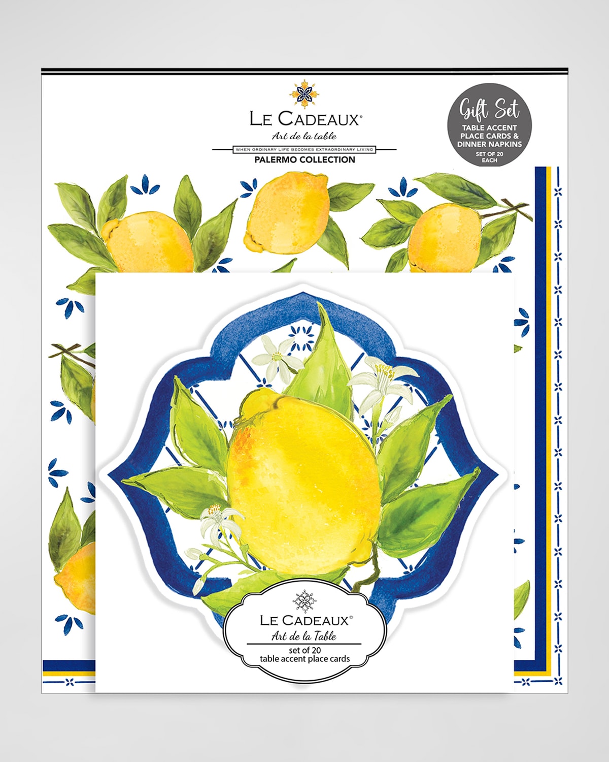 Shop Le Cadeaux Table Accent Place Cards And Dinner Napkins Gift Set In Yellow, White, Blue