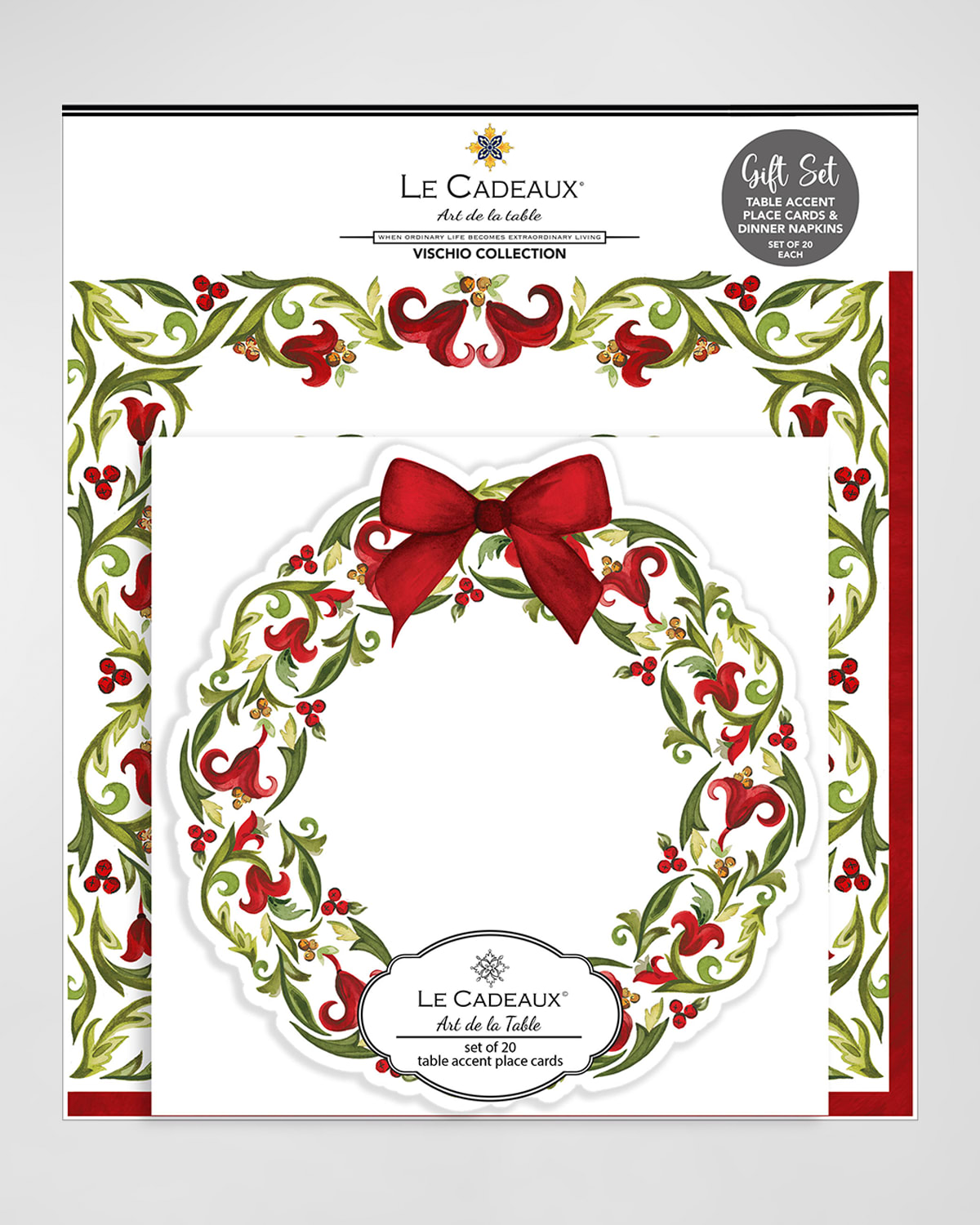 Shop Le Cadeaux Table Accent Place Cards And Dinner Napkins Gift Set In White, Red, Green