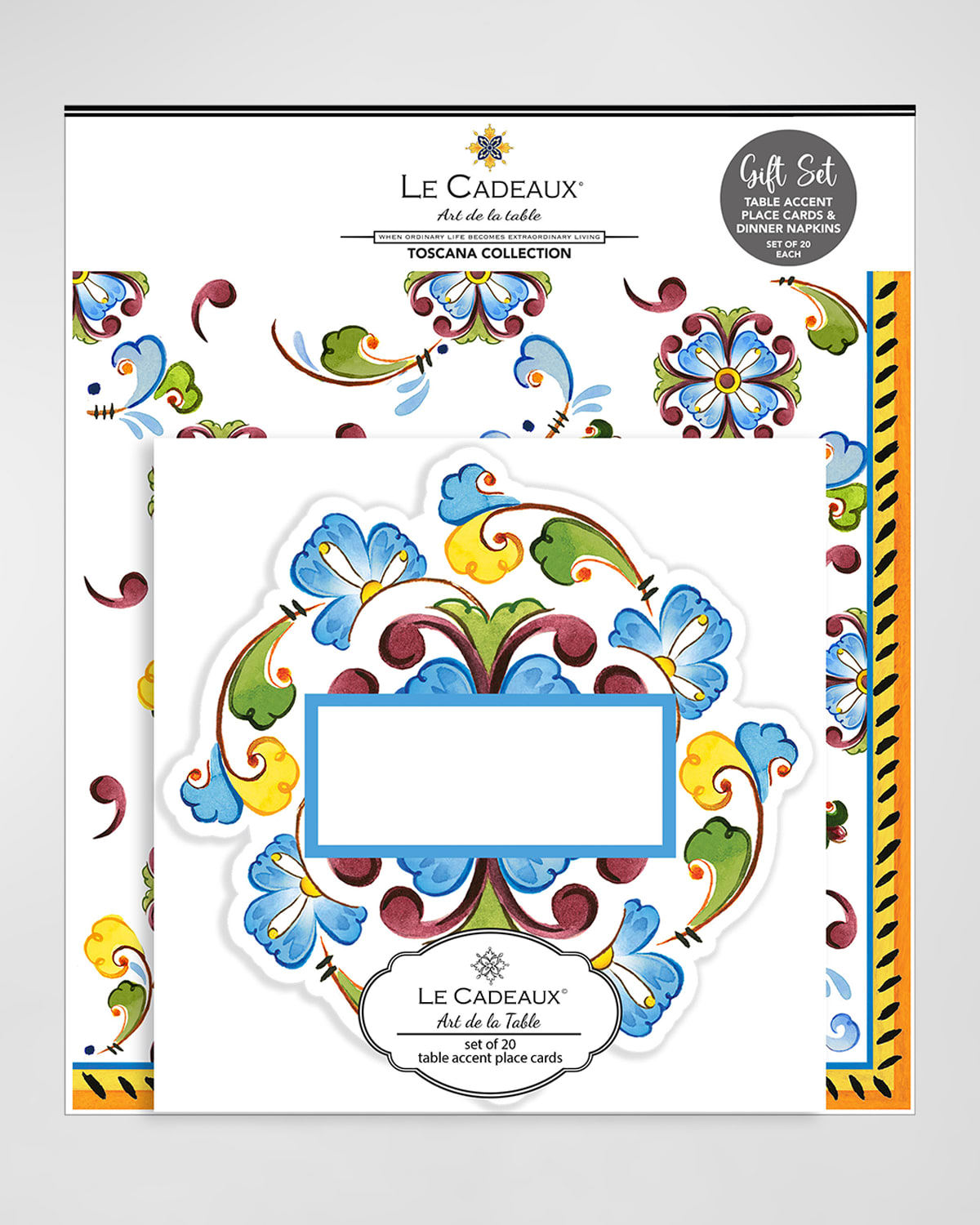 Shop Le Cadeaux Table Accent Place Cards And Dinner Napkins Gift Set In White, Orange, Yellow, Green