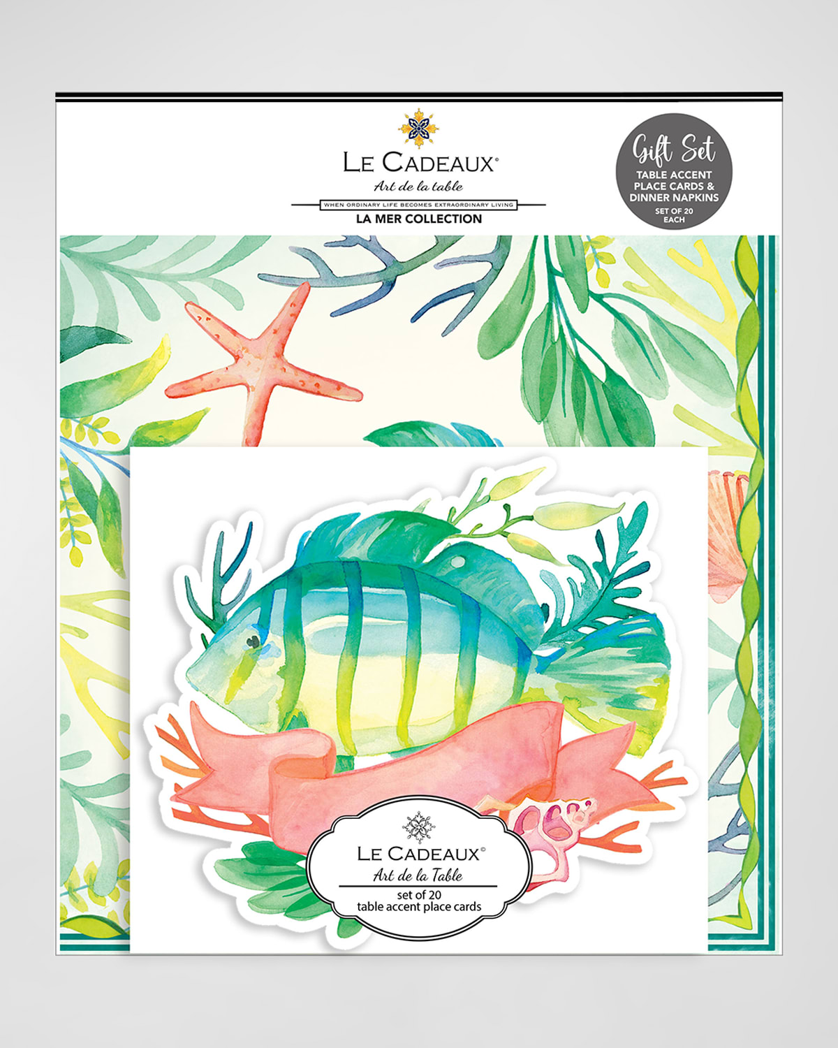 Shop Le Cadeaux Table Accent Place Cards And Dinner Napkins Gift Set In White, Green, Yellow