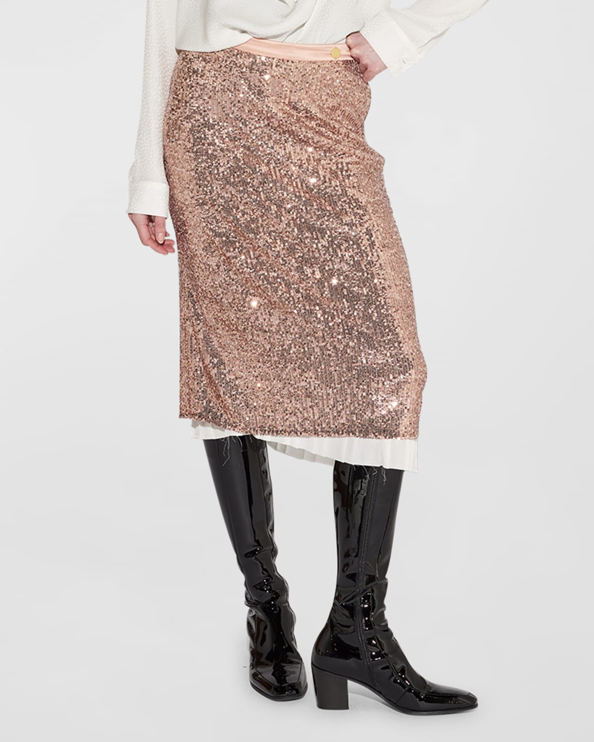 Callas Milano Sequin Pleated-hem Midi Skirt In Beige
