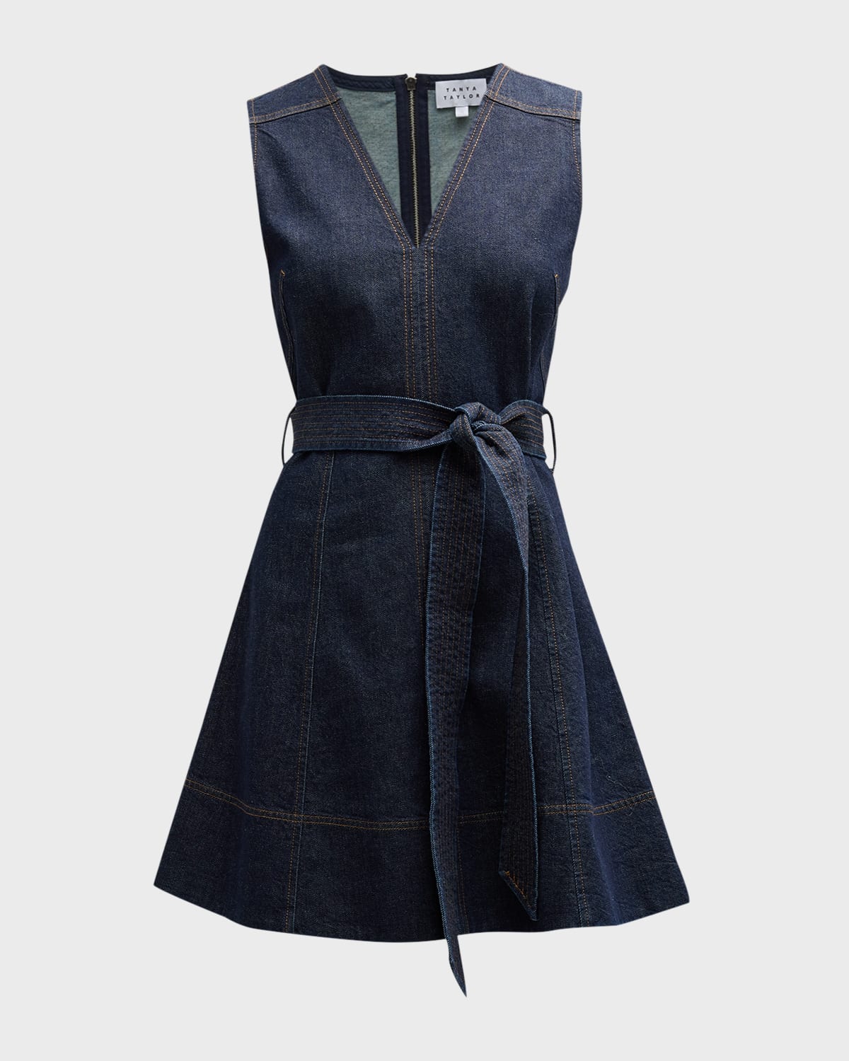 slim fit dress slacks Self-Portrait Denim Flared Frill Mini Dress main image 0