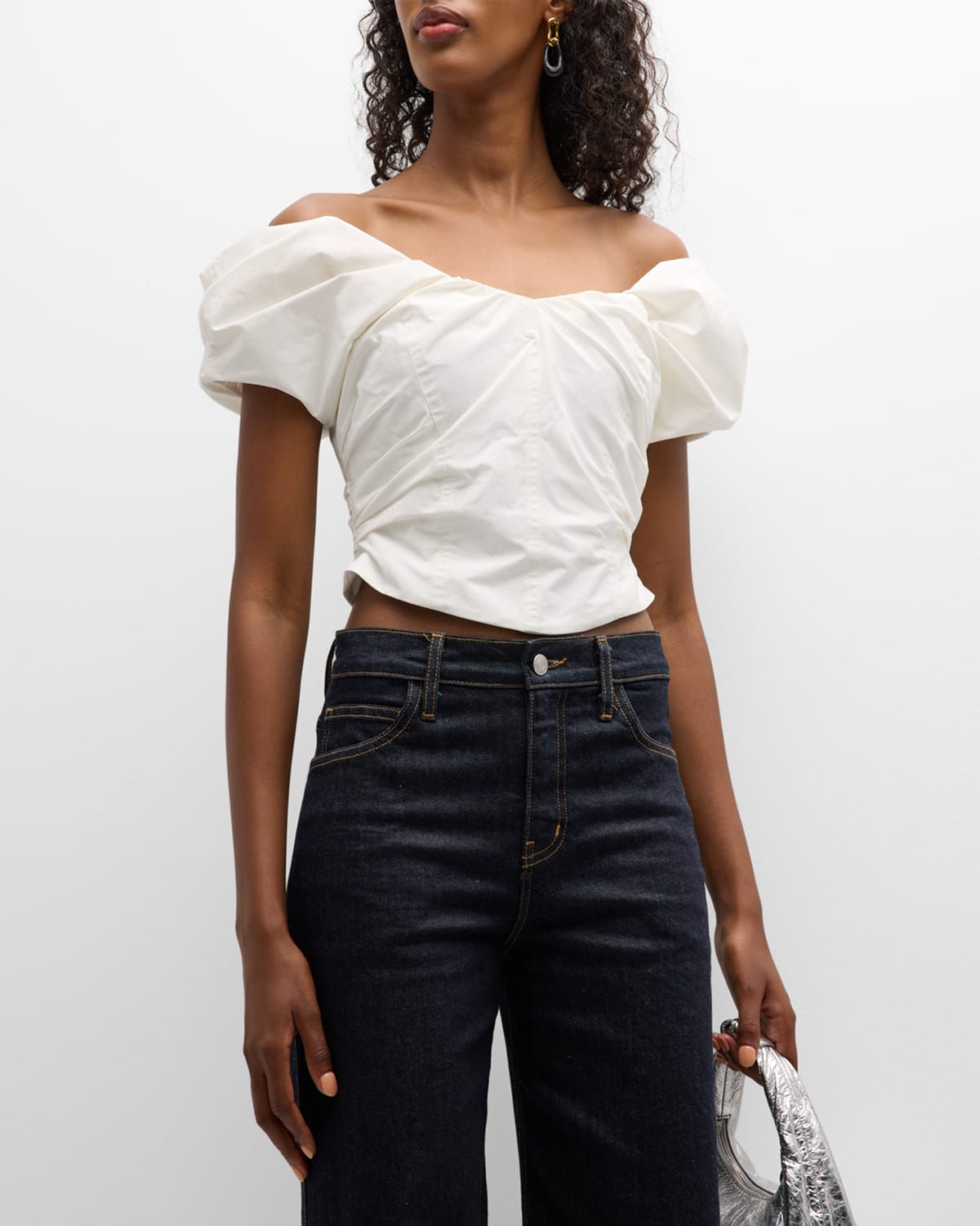 Shop A.l.c Nora Puff-sleeve Bustier Top In White