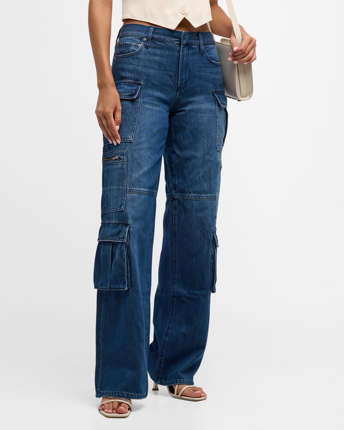 Shop Alice And Olivia Cay Baggy Denim Cargo Pants In Love Train