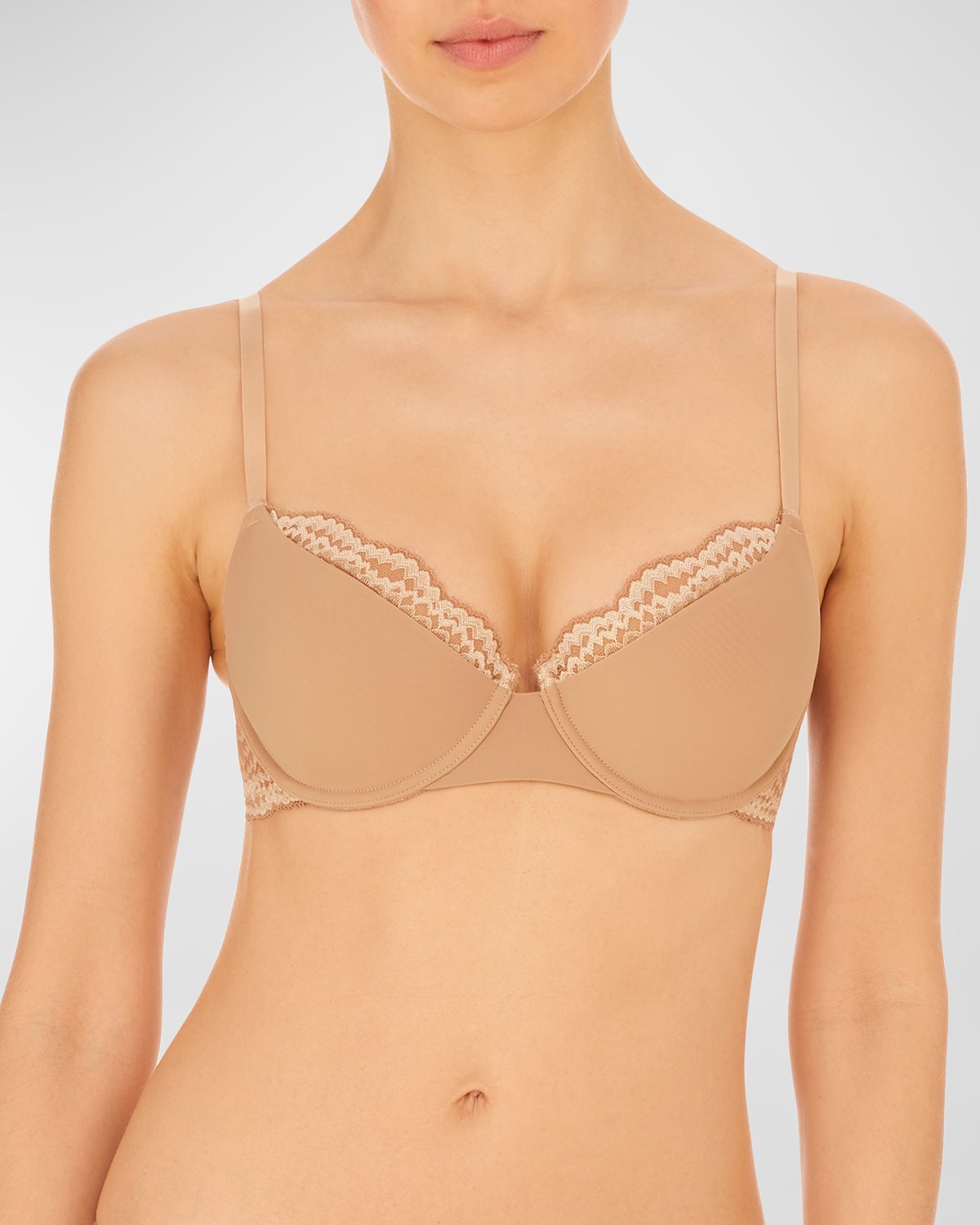 Shop Natori Breakout Lace-trim Underwire Contour Bra In Cafe Lt Ivory